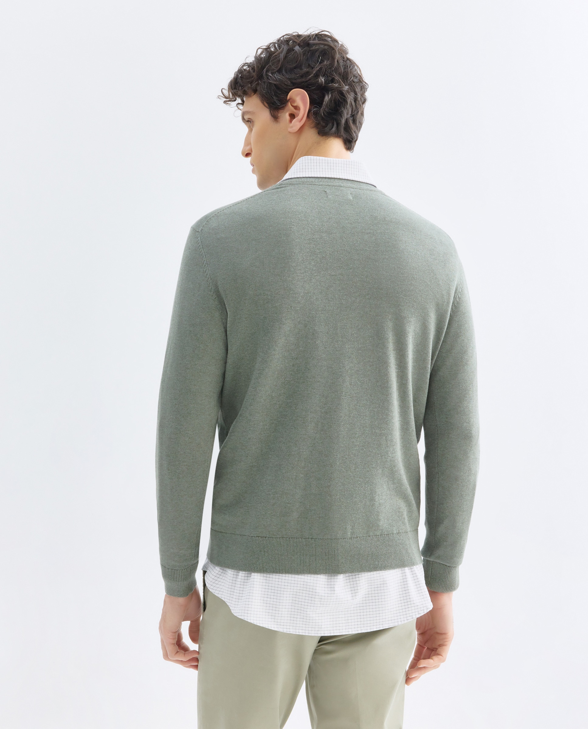 Jersey de hombre cuello pico liso algodón 100% Verde-3