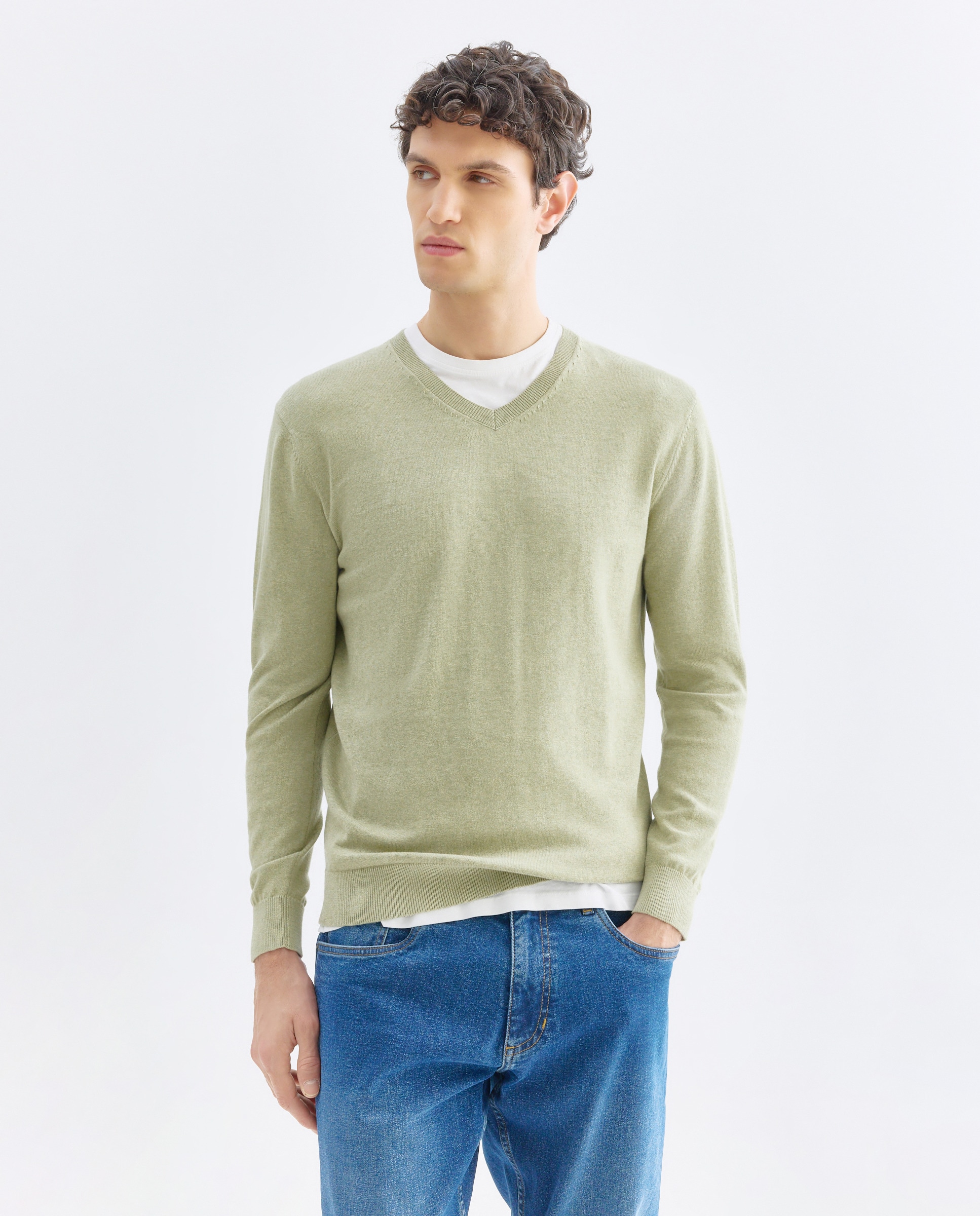 Imagen 0 de Jersey de hombre cuello pico liso algodón 100%