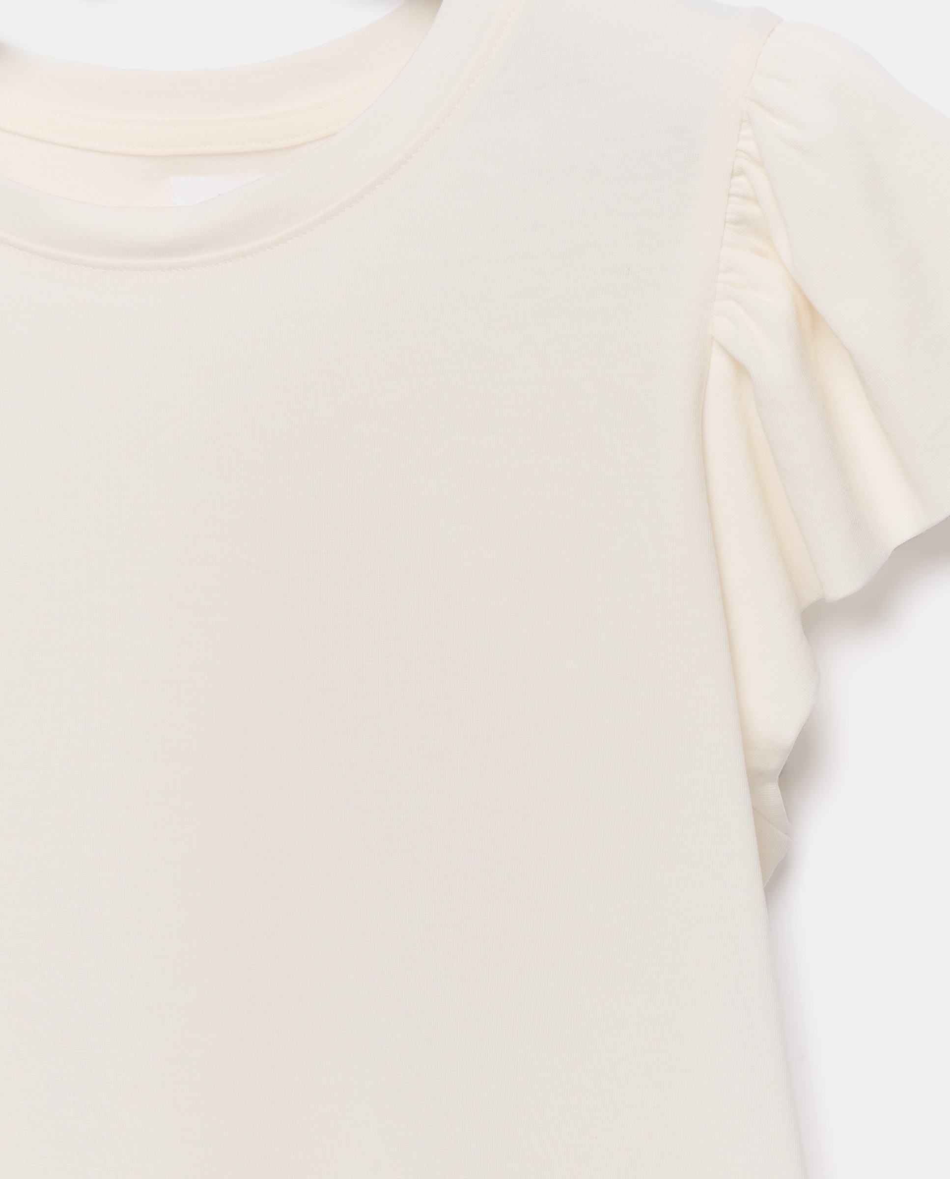 Camiseta de mujer cuello caja manga volantes Blanco roto-5
