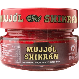 sucedáneo de caviar a base de arenque ahumado y huevas de mujjól rojo sin gluten tarro 100 g - Shikra'n
