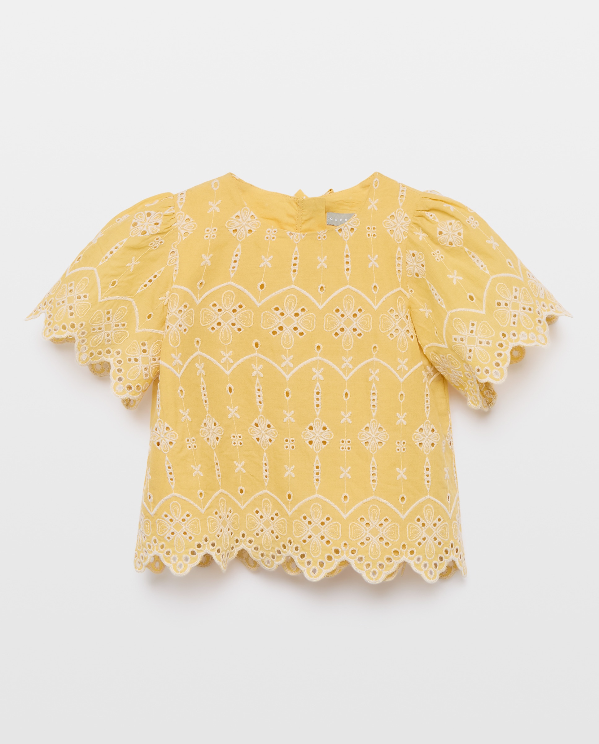 Blusa de Manga Curta em Tecido Bordado Amarelo-limão-4