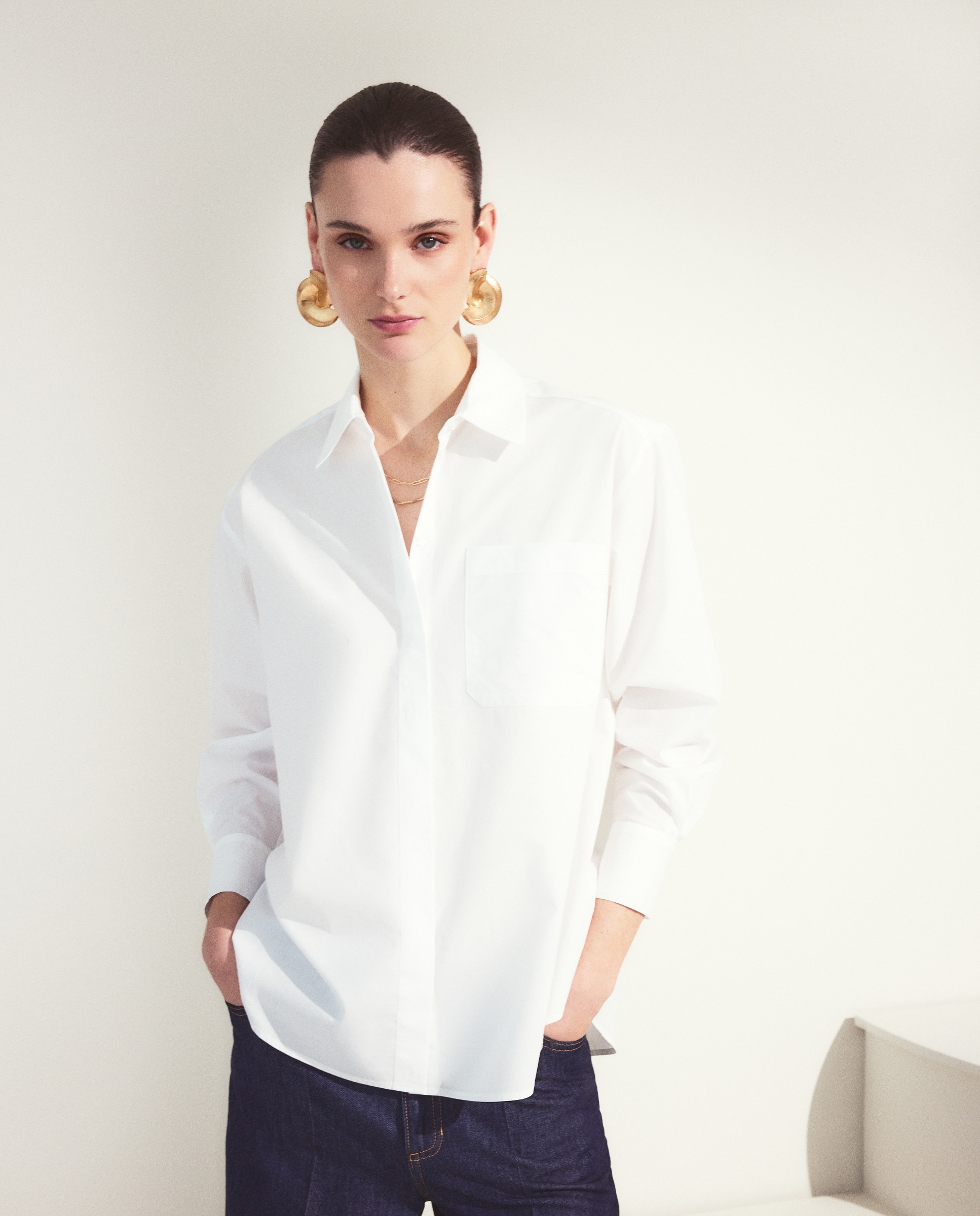 Blusa Oversize de Popelina Branco-1