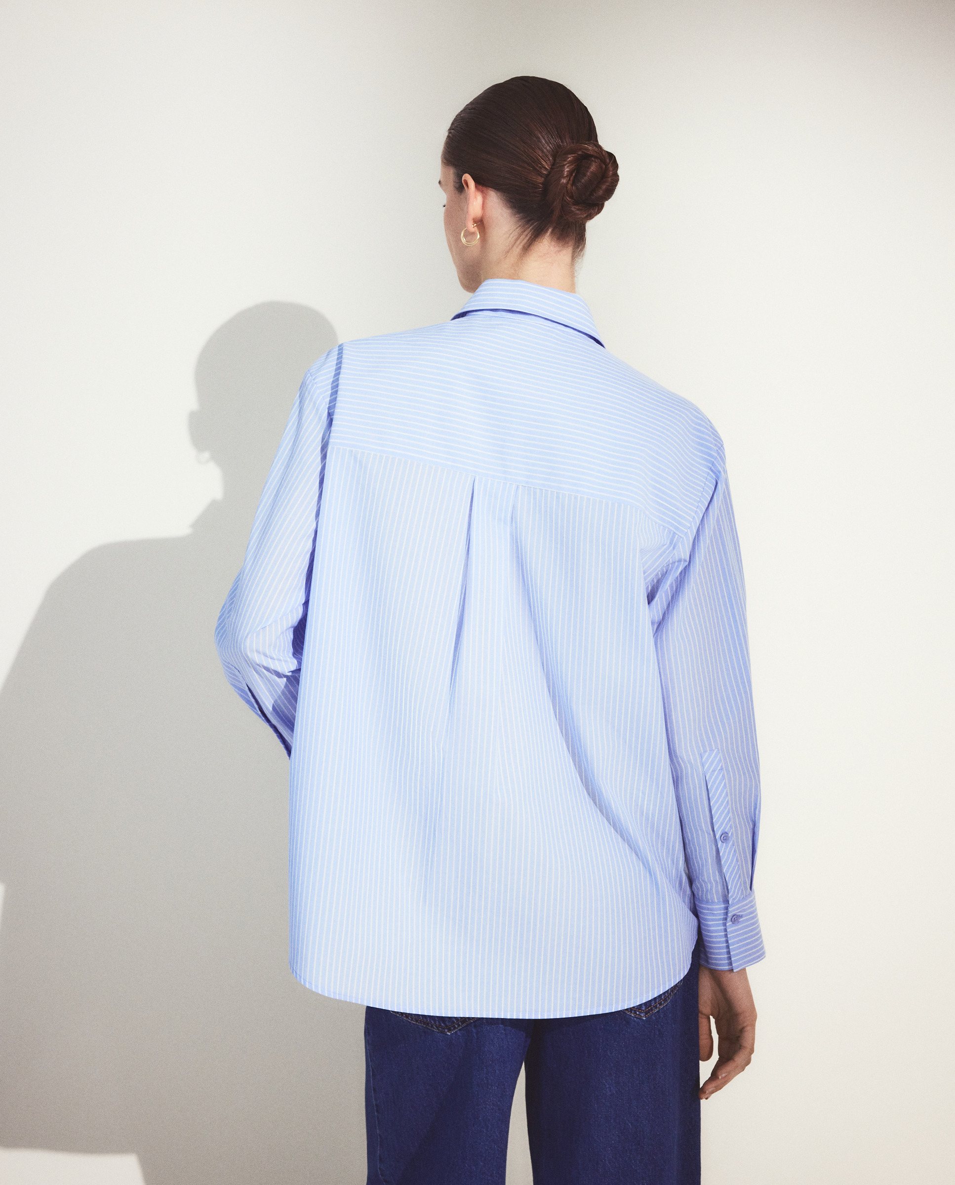 Blusa Oversize de Popelina às Riscas Branco-3