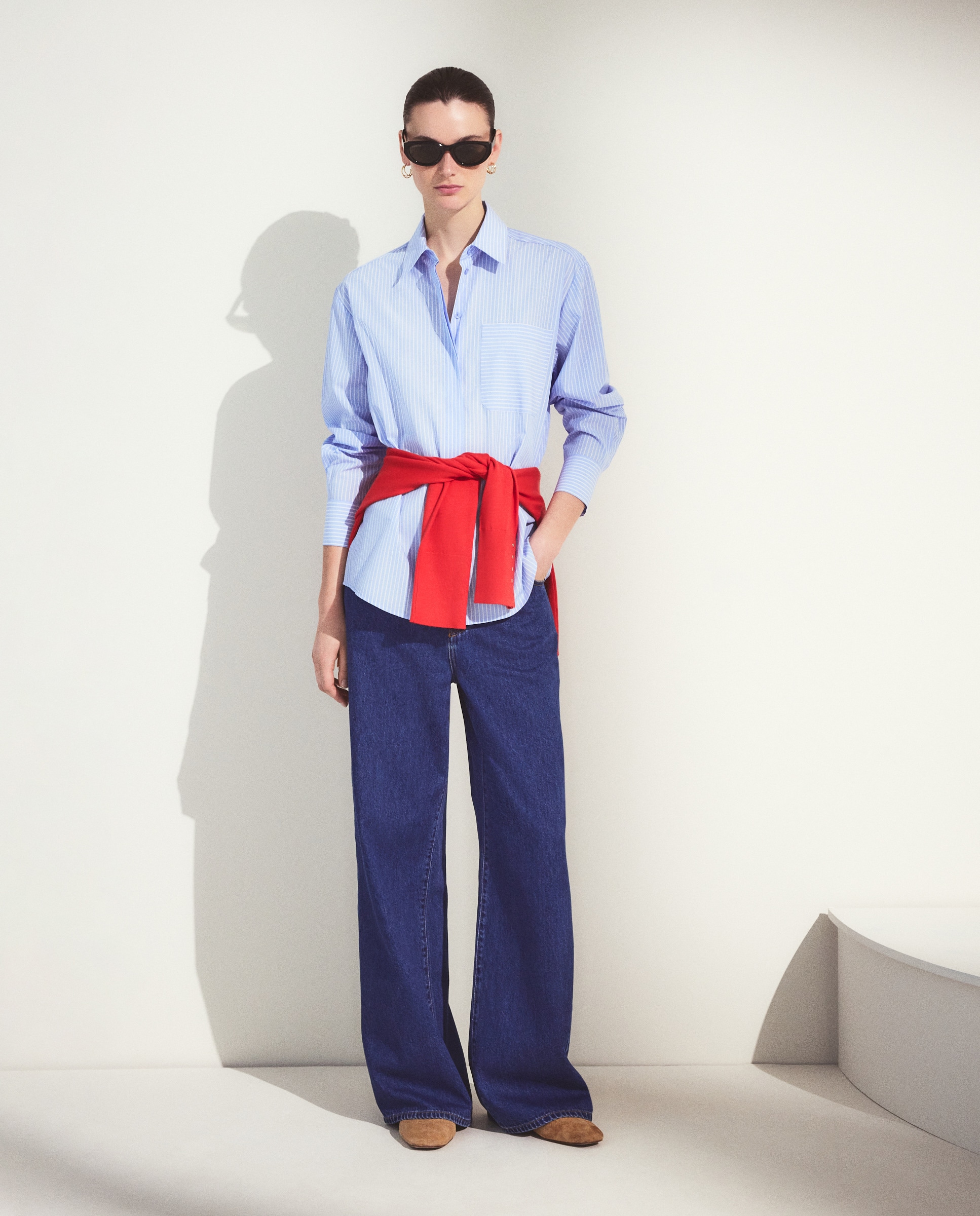 Blusa Oversize de Popelina às Riscas Branco-1