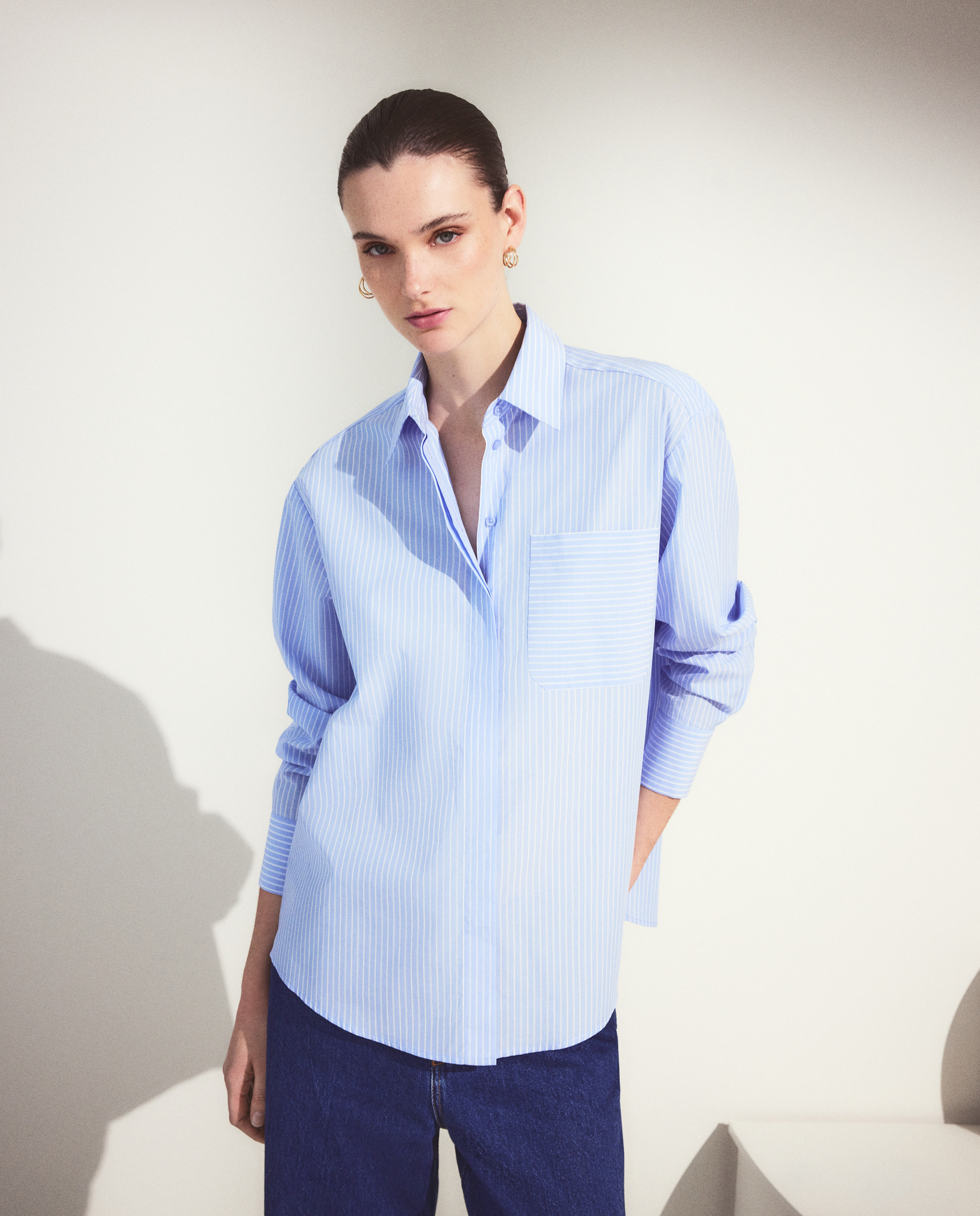 Blusa Oversize de Popelina às Riscas Branco-2