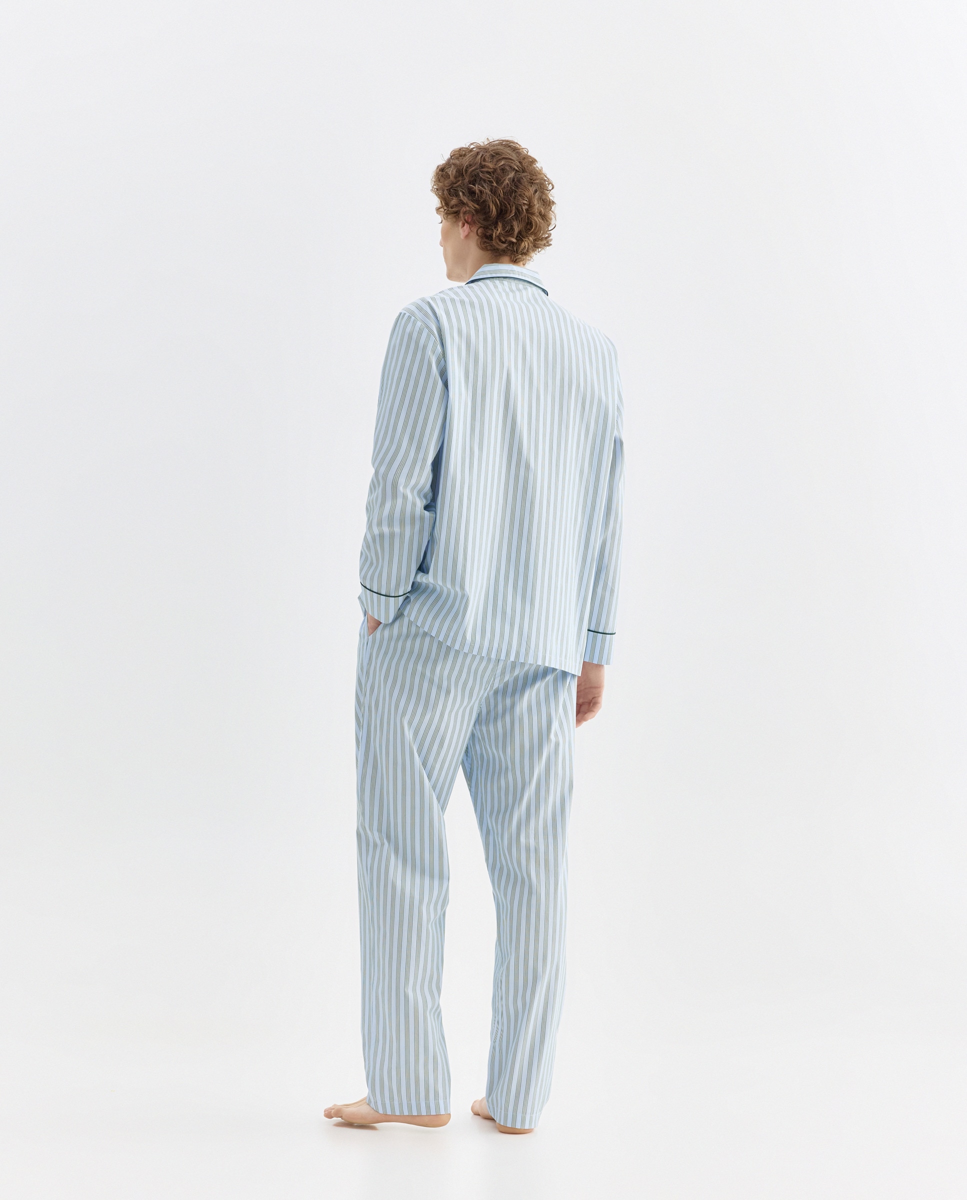 Pijama de Popelina com Tecido às Riscas Azul-claro-2