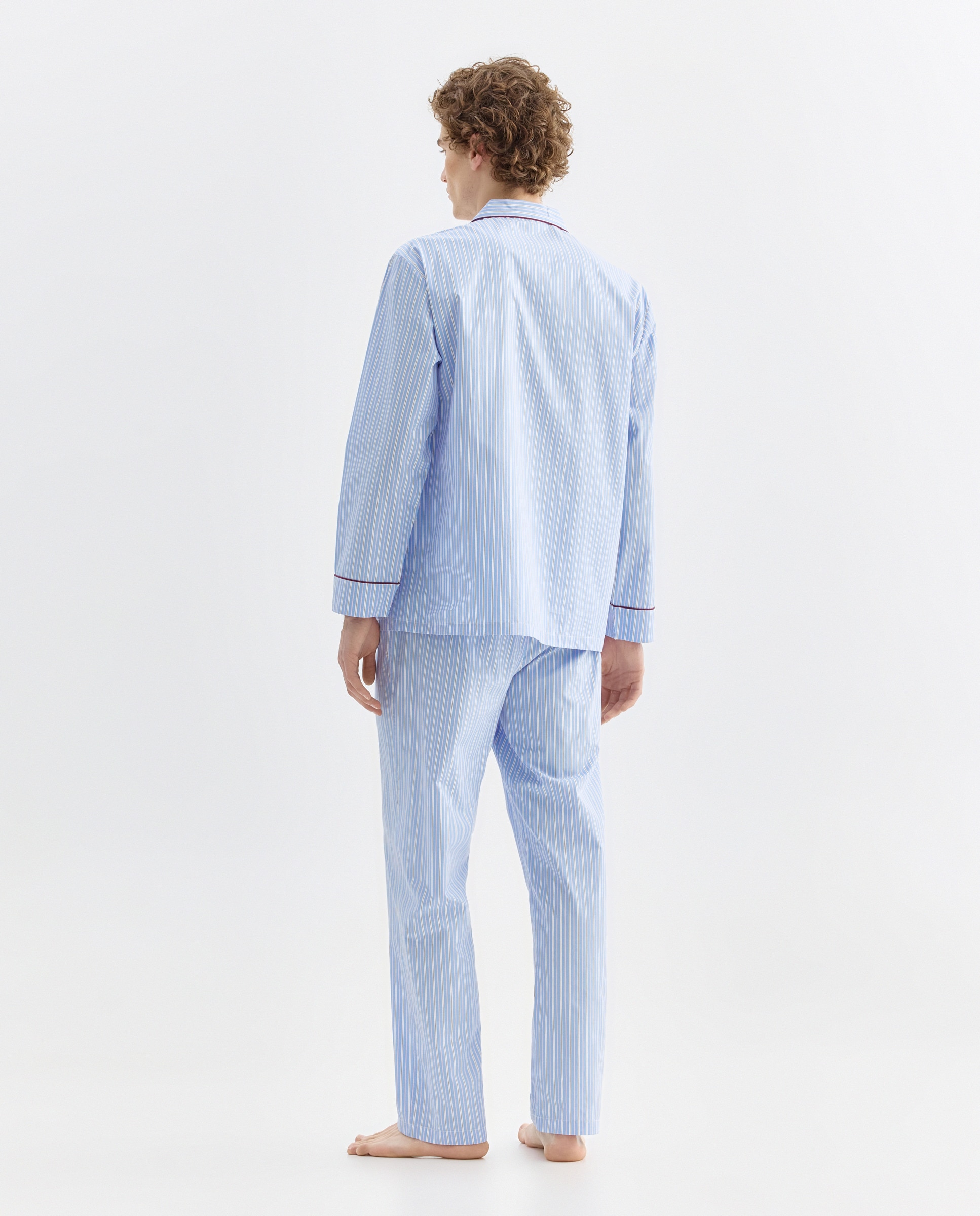 Pijama de Popelina com Tecido às Riscas Azul-claro-2