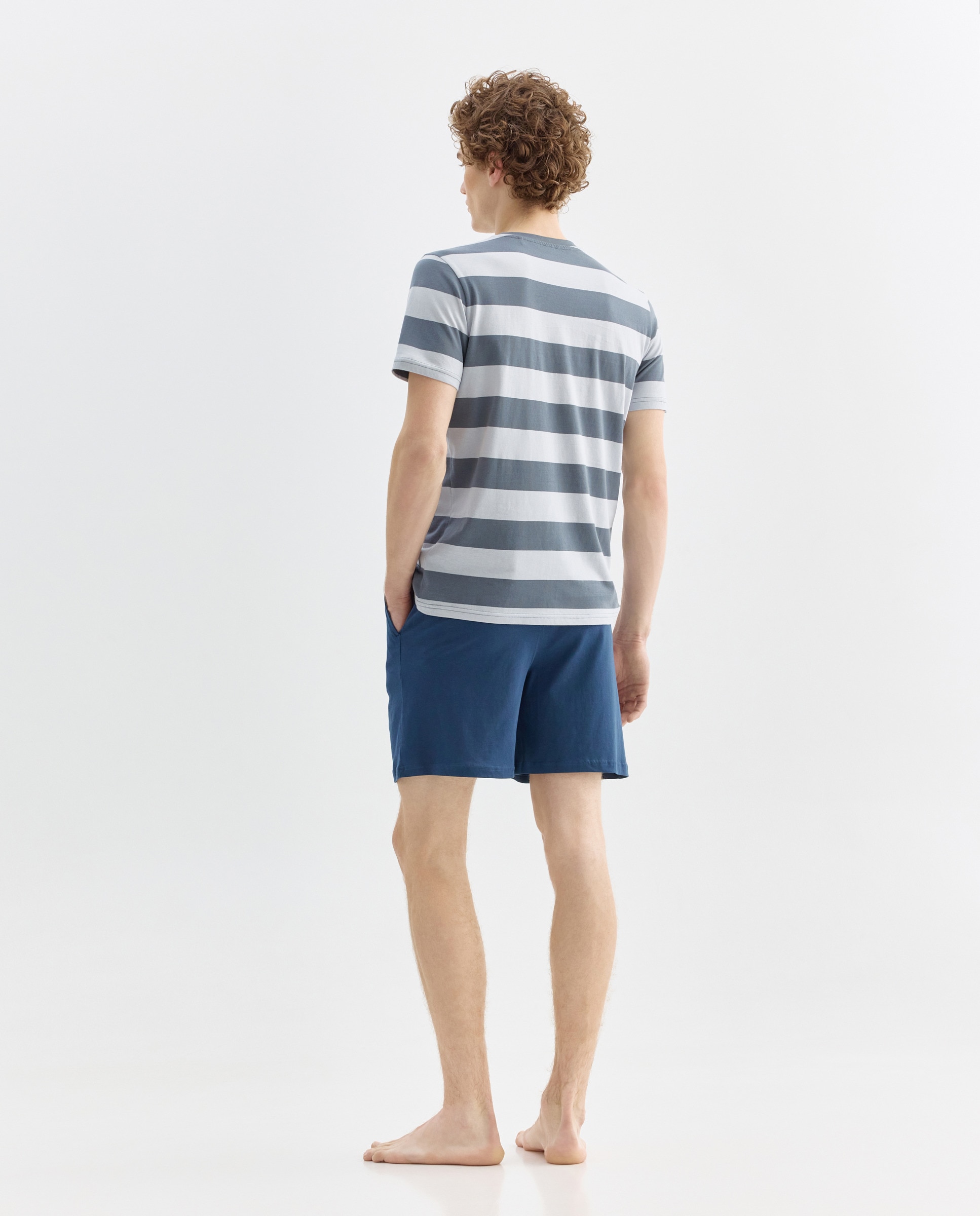 Pijama punto hombre corto rayas 400 Azul-2