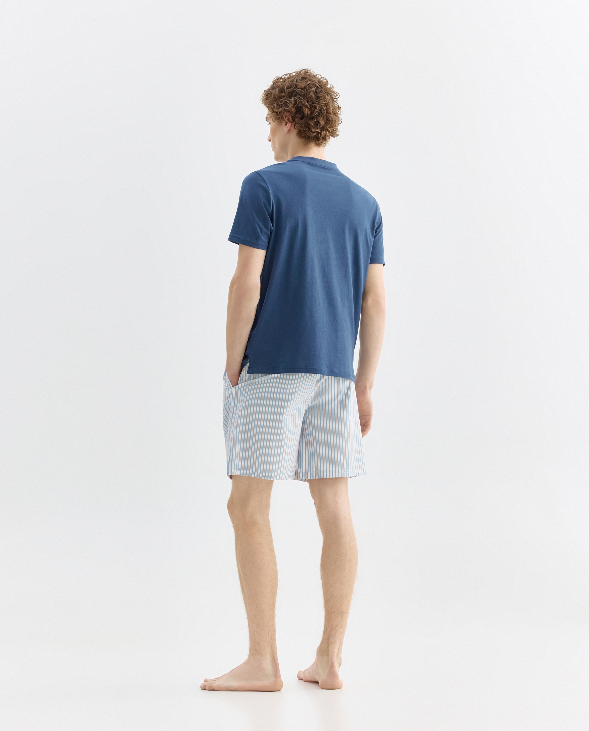 Pijama hombre combinado corto algodón Azul marino-2