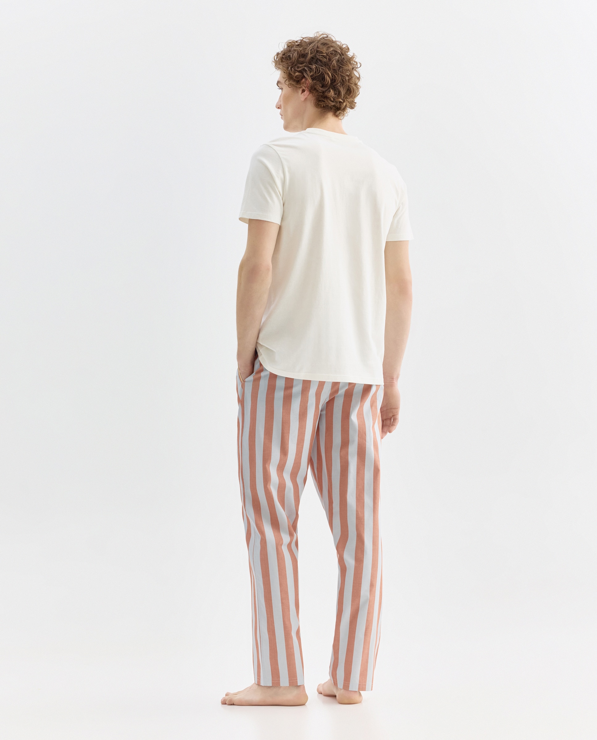 Pijama hombre combinado camiseta y  pantalón largo algodón 660 Naranja-2