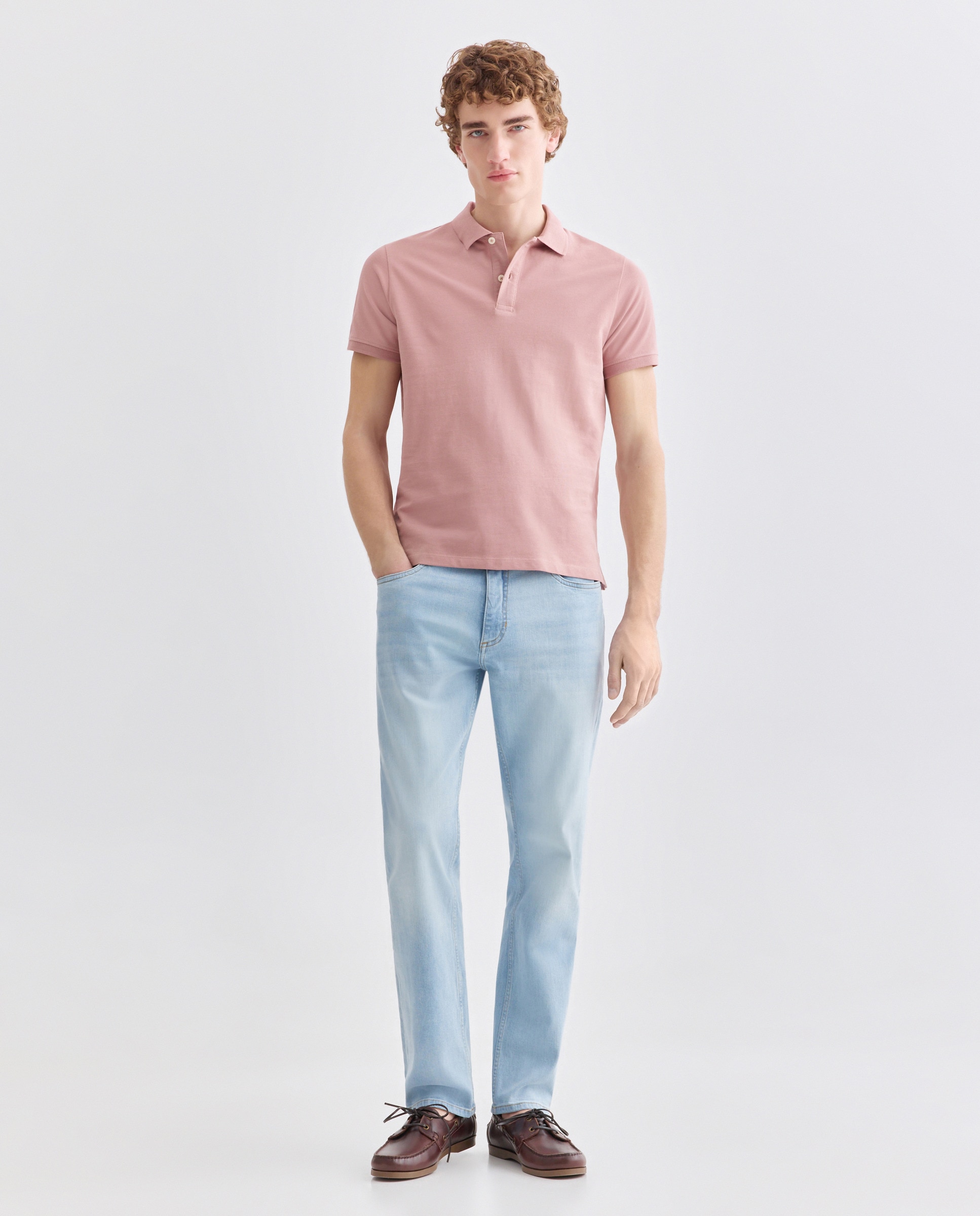 Polo de hombre manga corta pique liso 200 Rosa-2