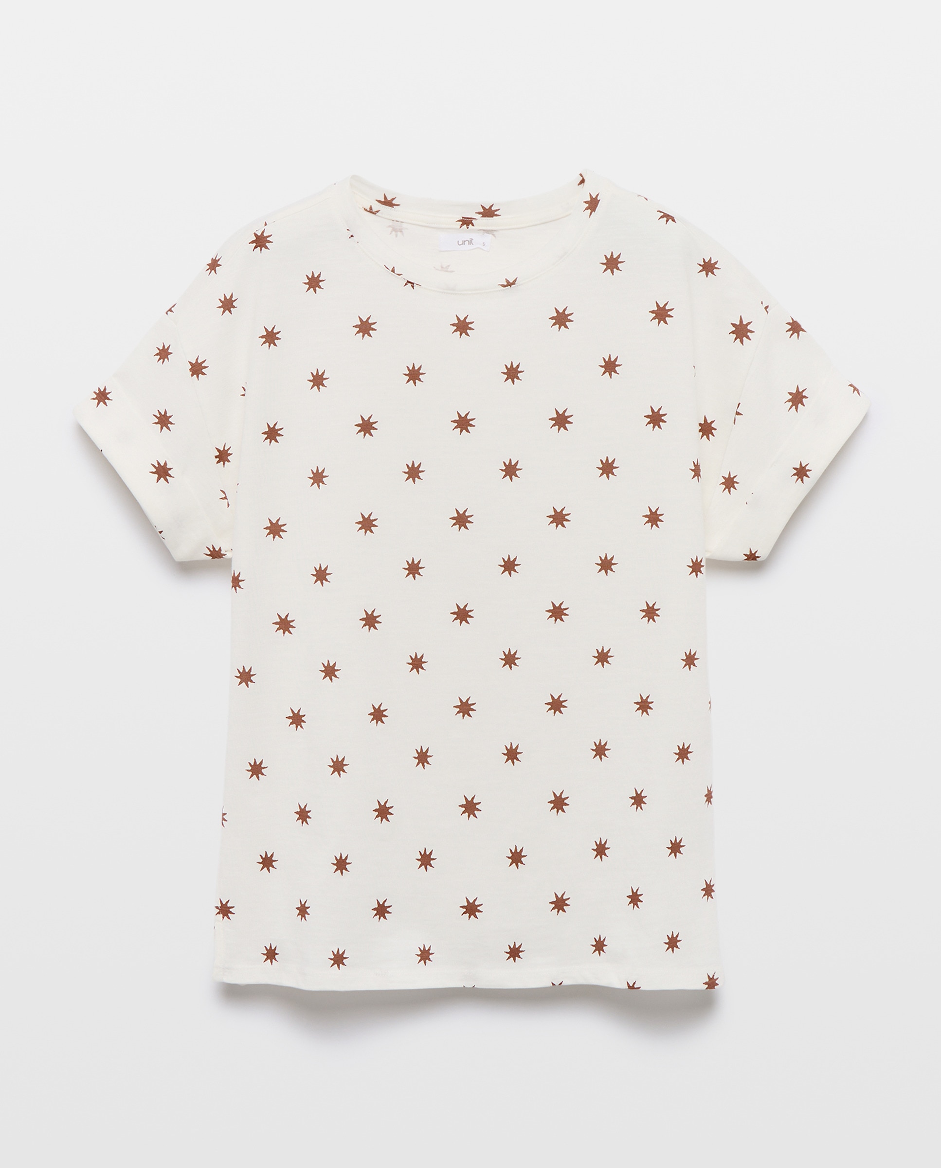 Camiseta estampada de mujer cuello caja Marrón-4