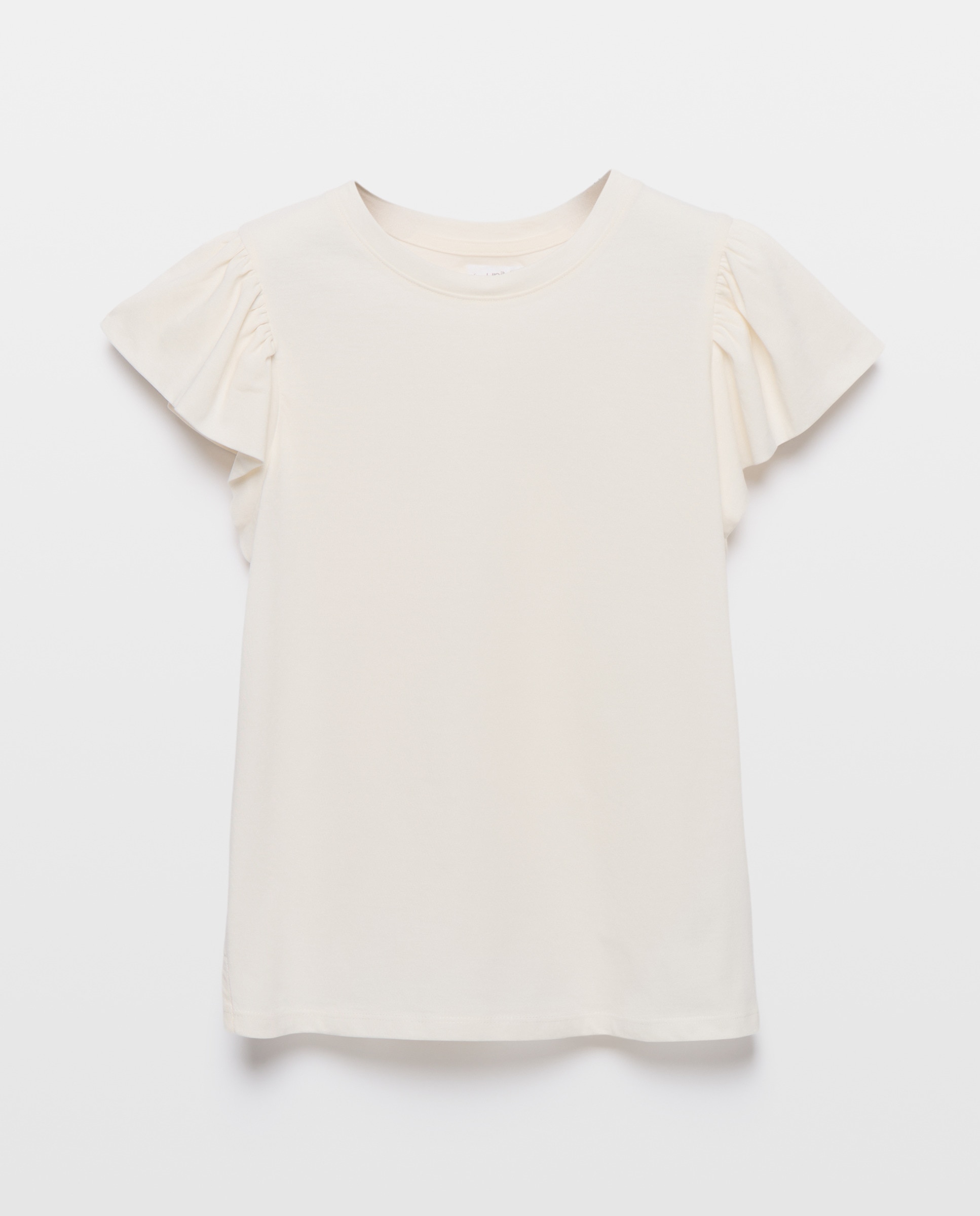Camiseta de mujer cuello caja manga volantes Blanco roto-4