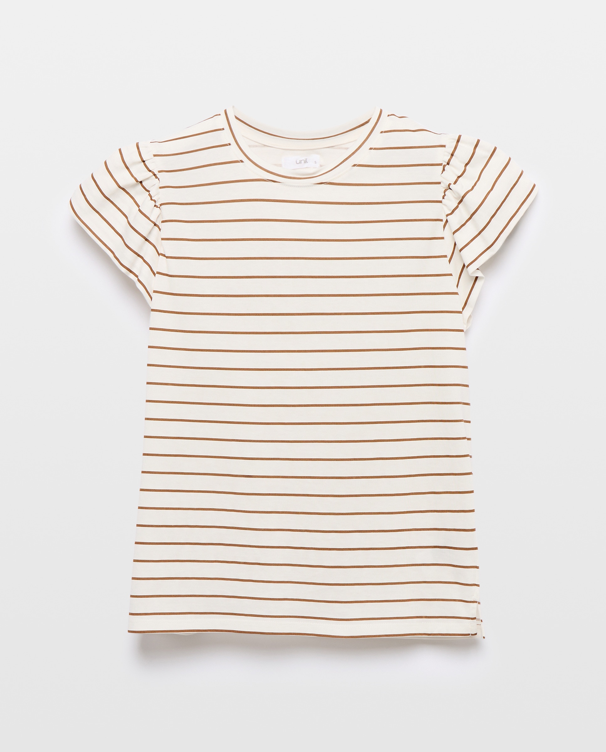 Camiseta de mujer cuello caja rayas manga volantes Verde-4