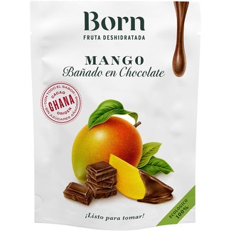 mango deshidratado ecológico bañado en chocolate negro al 50% listo para tomar bolsa 40 g - Born