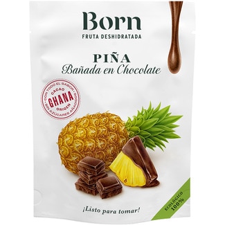 piña deshidratada ecológica bañada en chocolate negro al 50% lista para tomar bolsa 40 g - Born