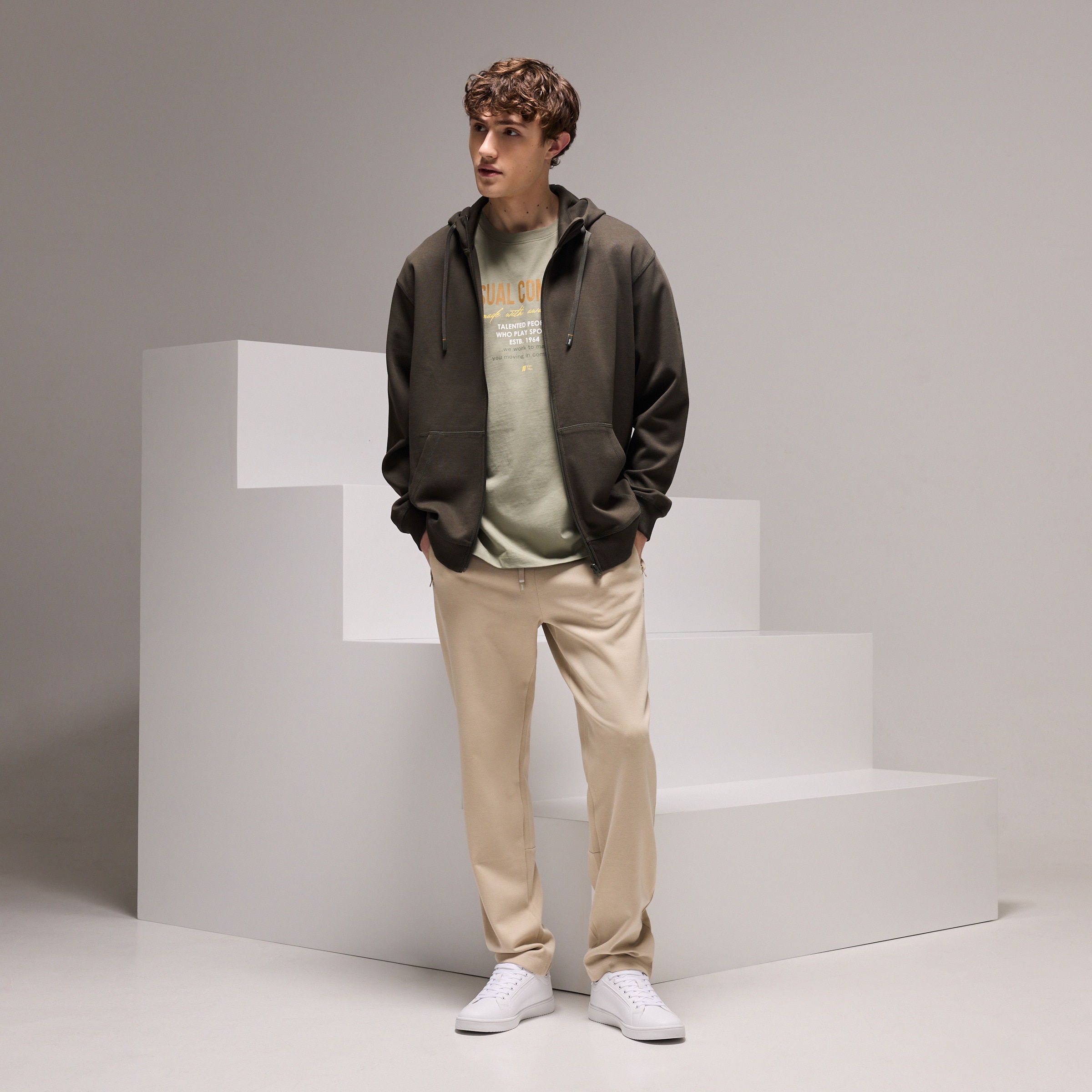 Sweatshirt Aberta com Capuz Sportcasual de Homem Verde-escuro-2