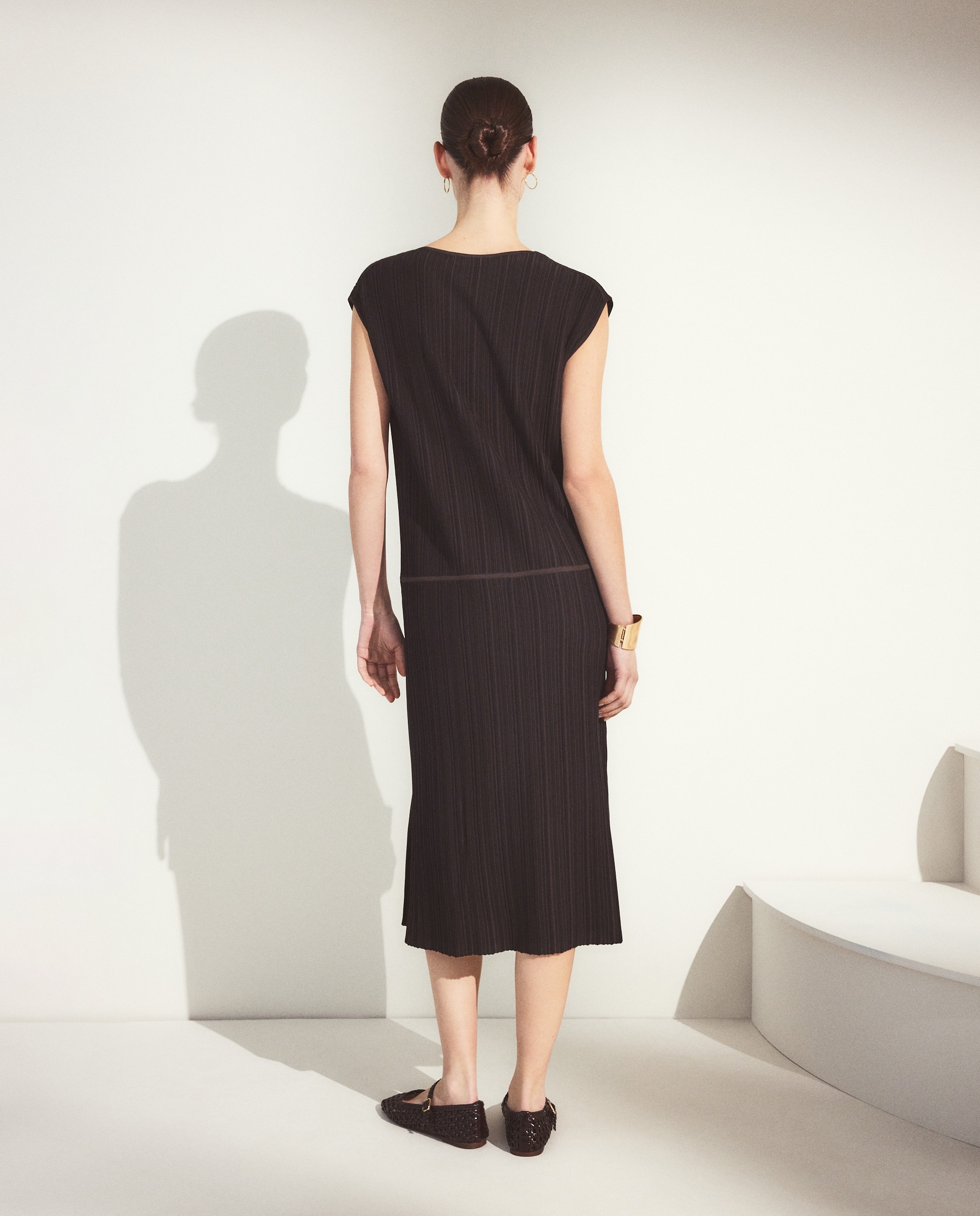 Vestido Regular de Tricot sem Mangas Castanho-3