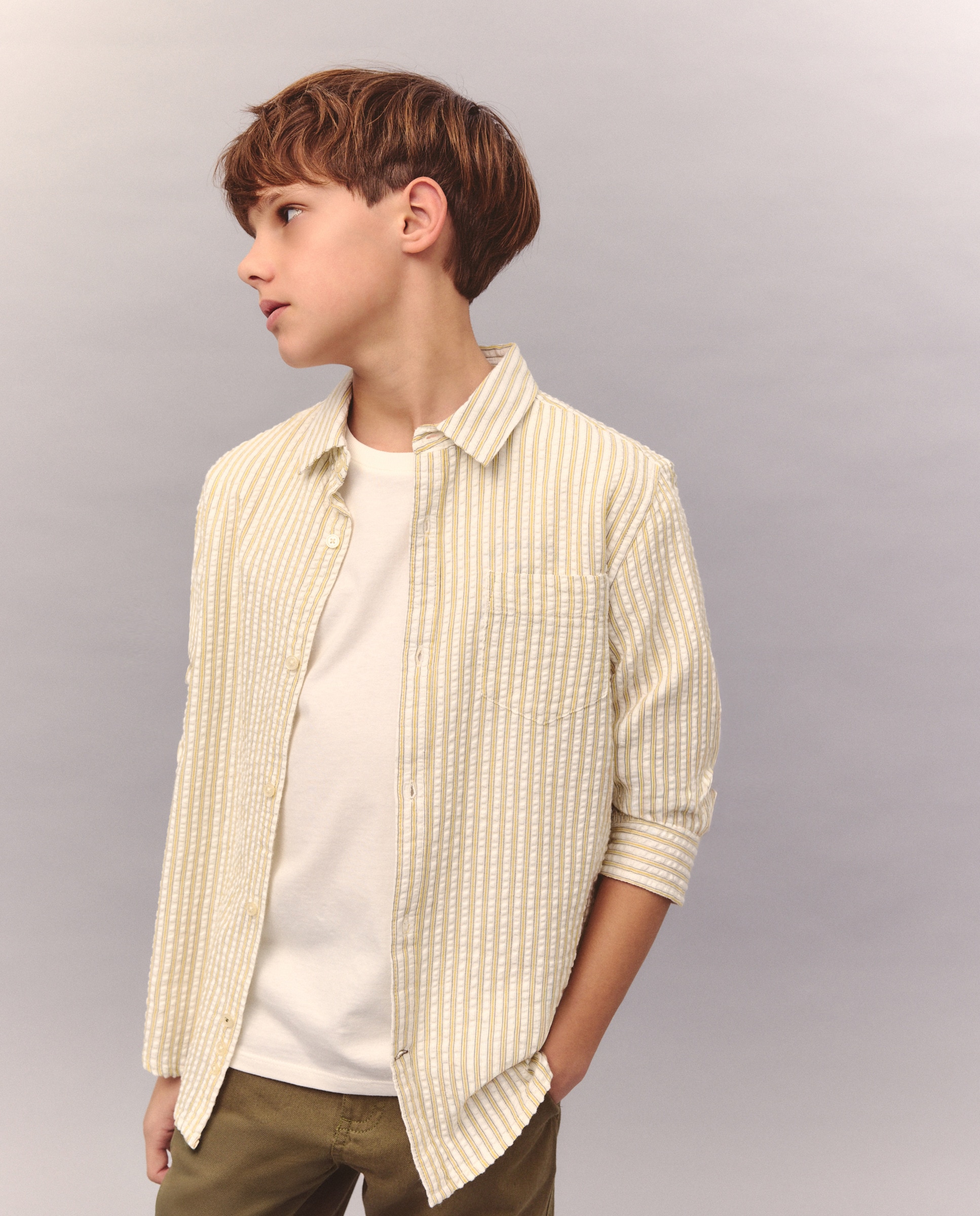 Camisa de Manga Comprida com Risca de Seersucker Verde-2