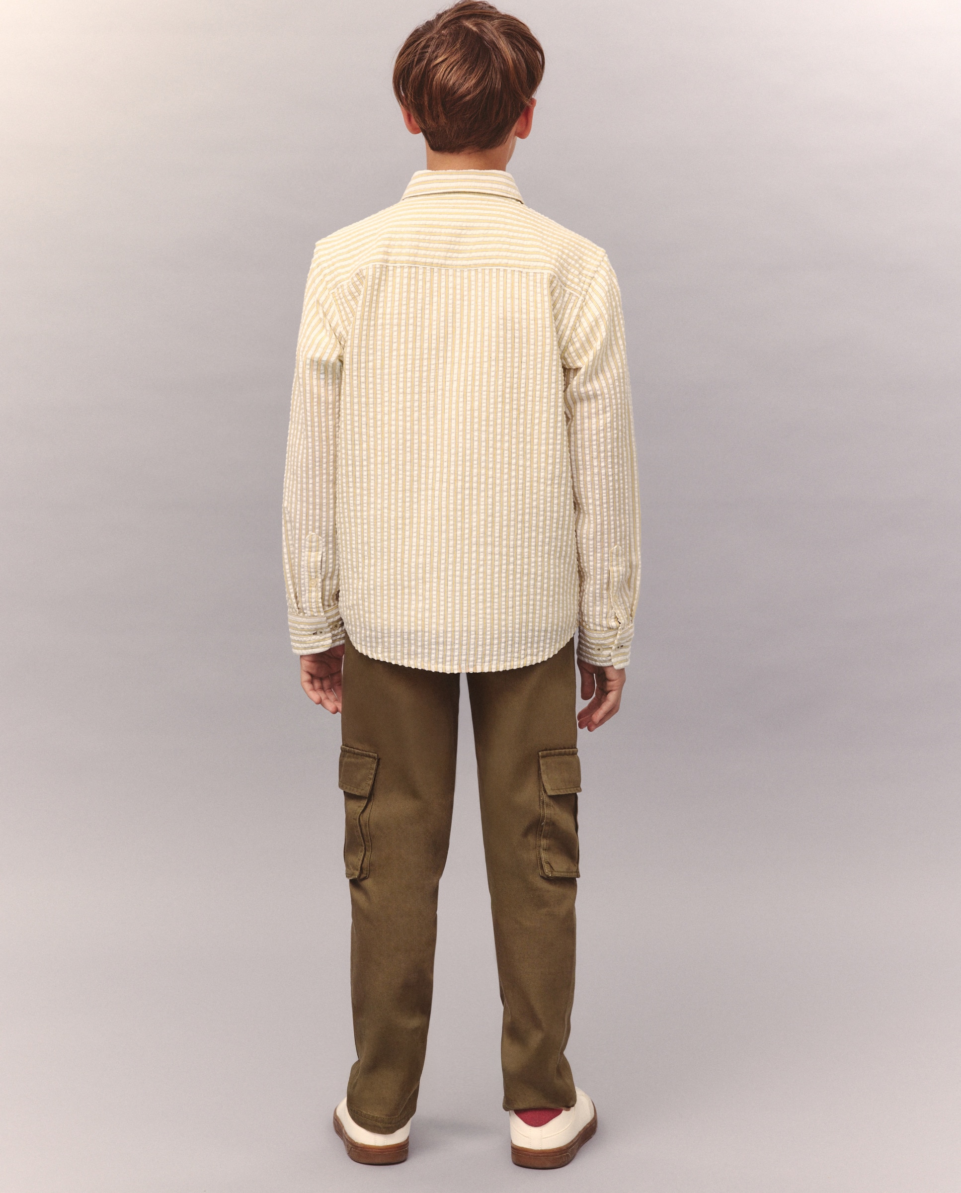 Camisa de Manga Comprida com Risca de Seersucker Verde-3