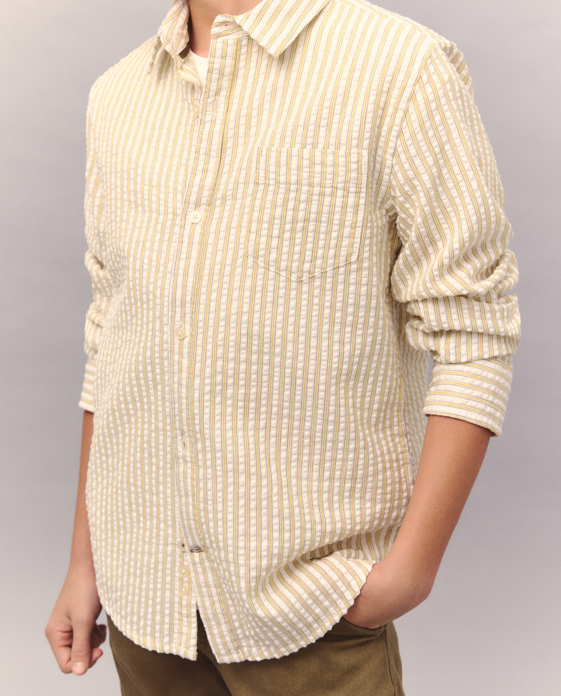 Camisa de Manga Comprida com Risca de Seersucker Verde-4