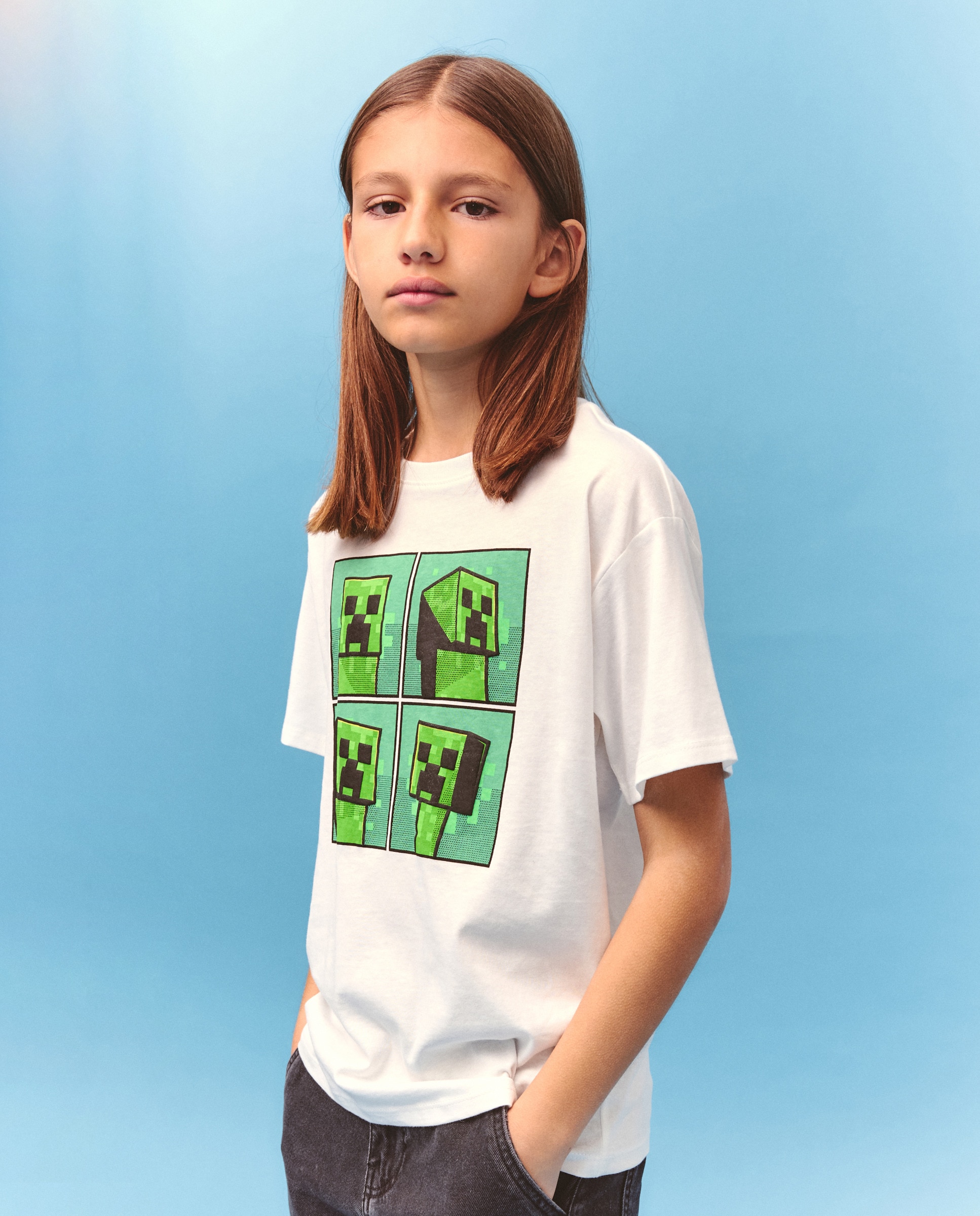 T-shirt de Manga Curta com Estampado Minecraft Branco-1