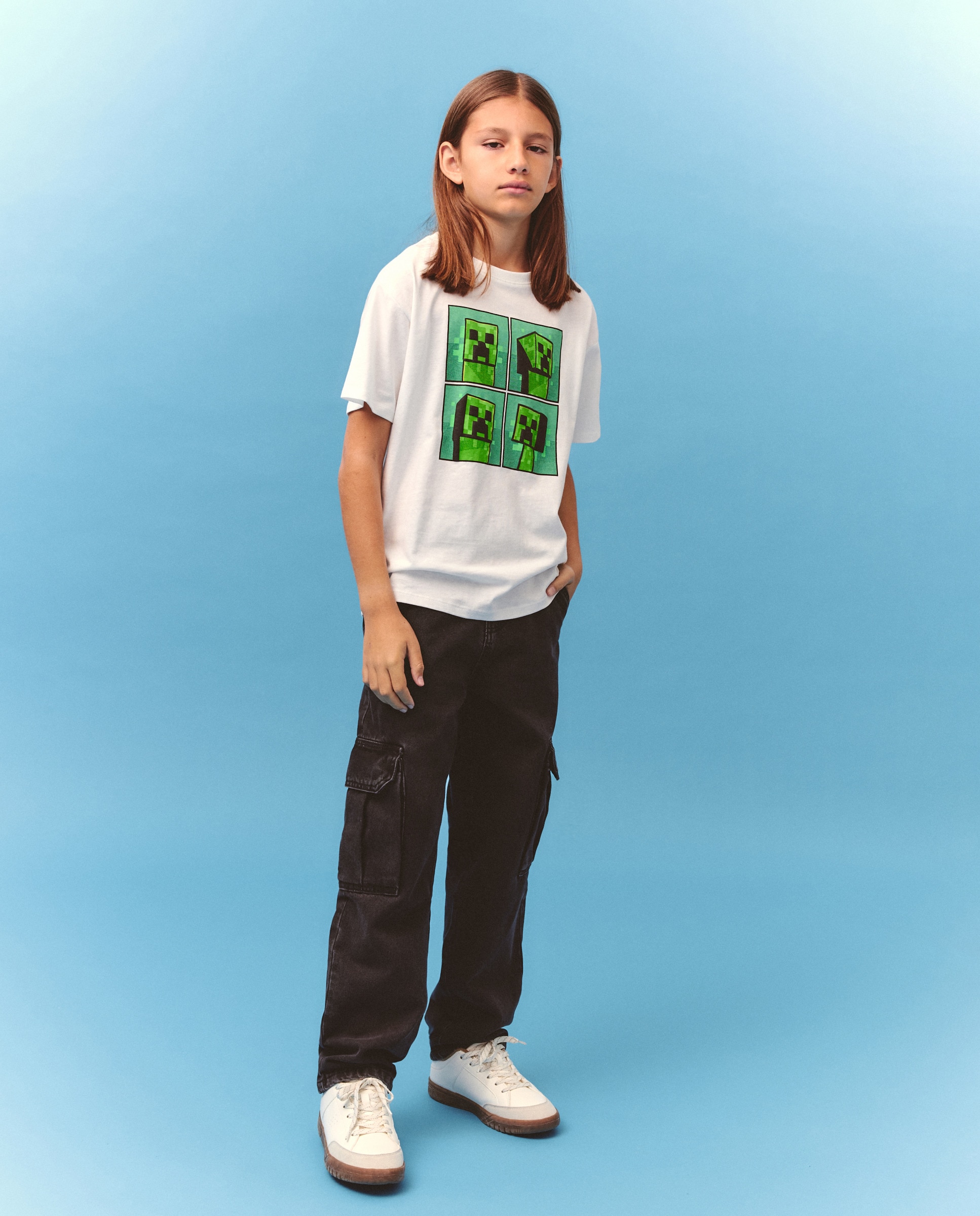 T-shirt de Manga Curta com Estampado Minecraft Branco-2