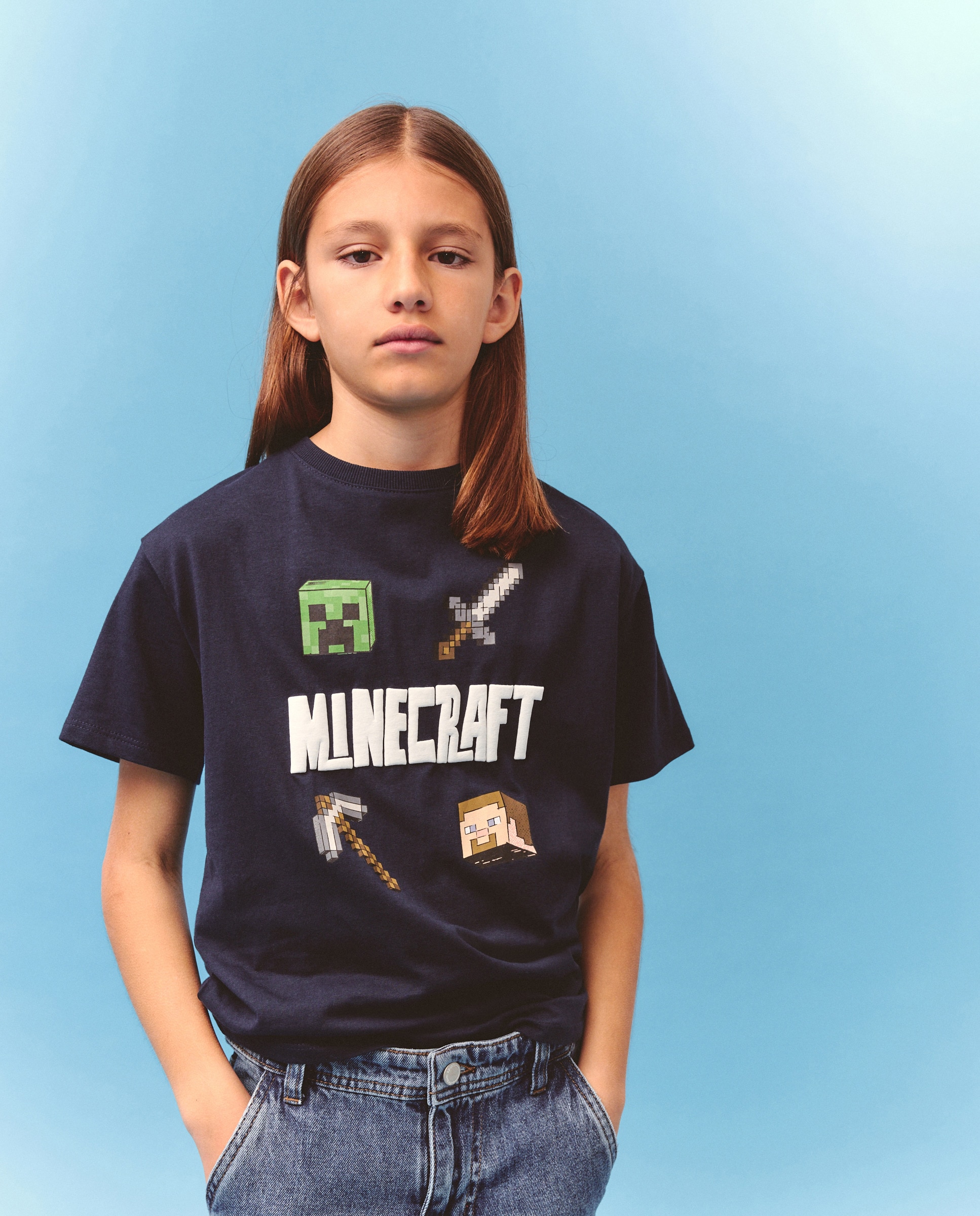 T-shirt de Manga Curta com Estampado Minecraft Azul-marinho-2