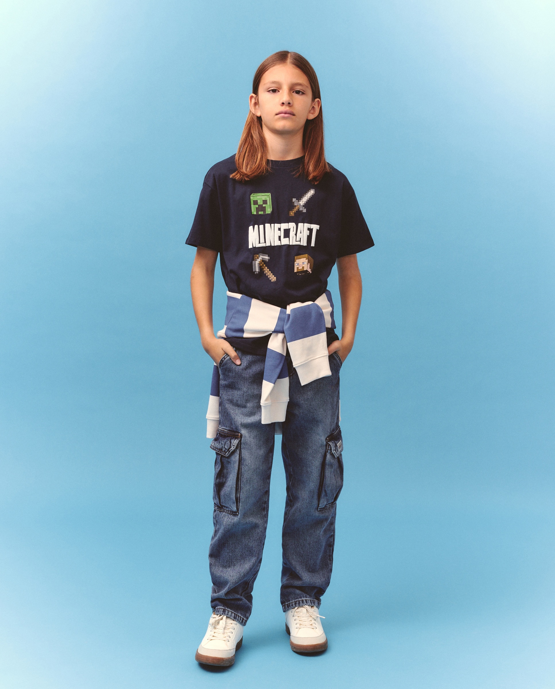 T-shirt de Manga Curta com Estampado Minecraft Azul-marinho-1