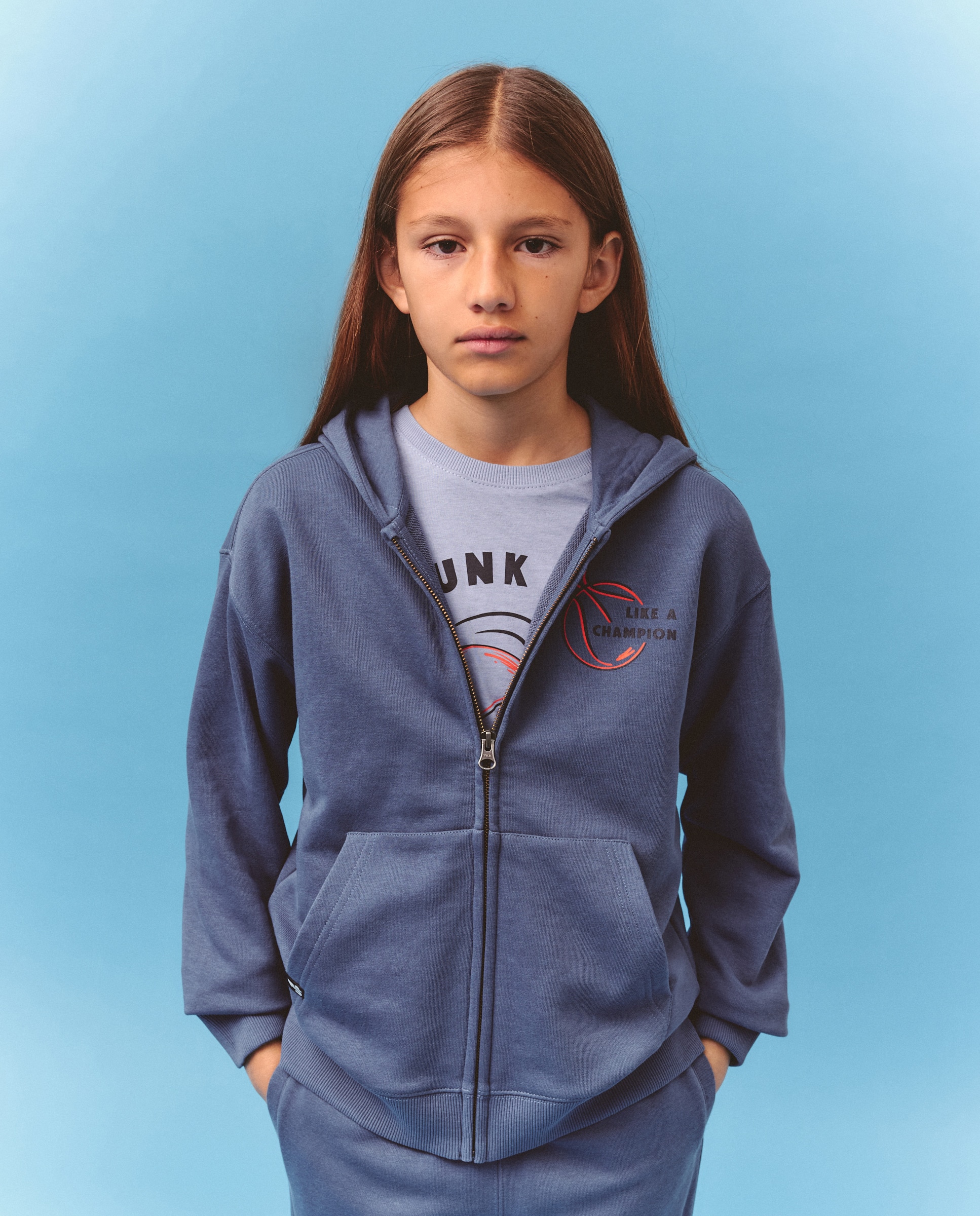 Sweatshirt Aberta com Capuz Azul-2