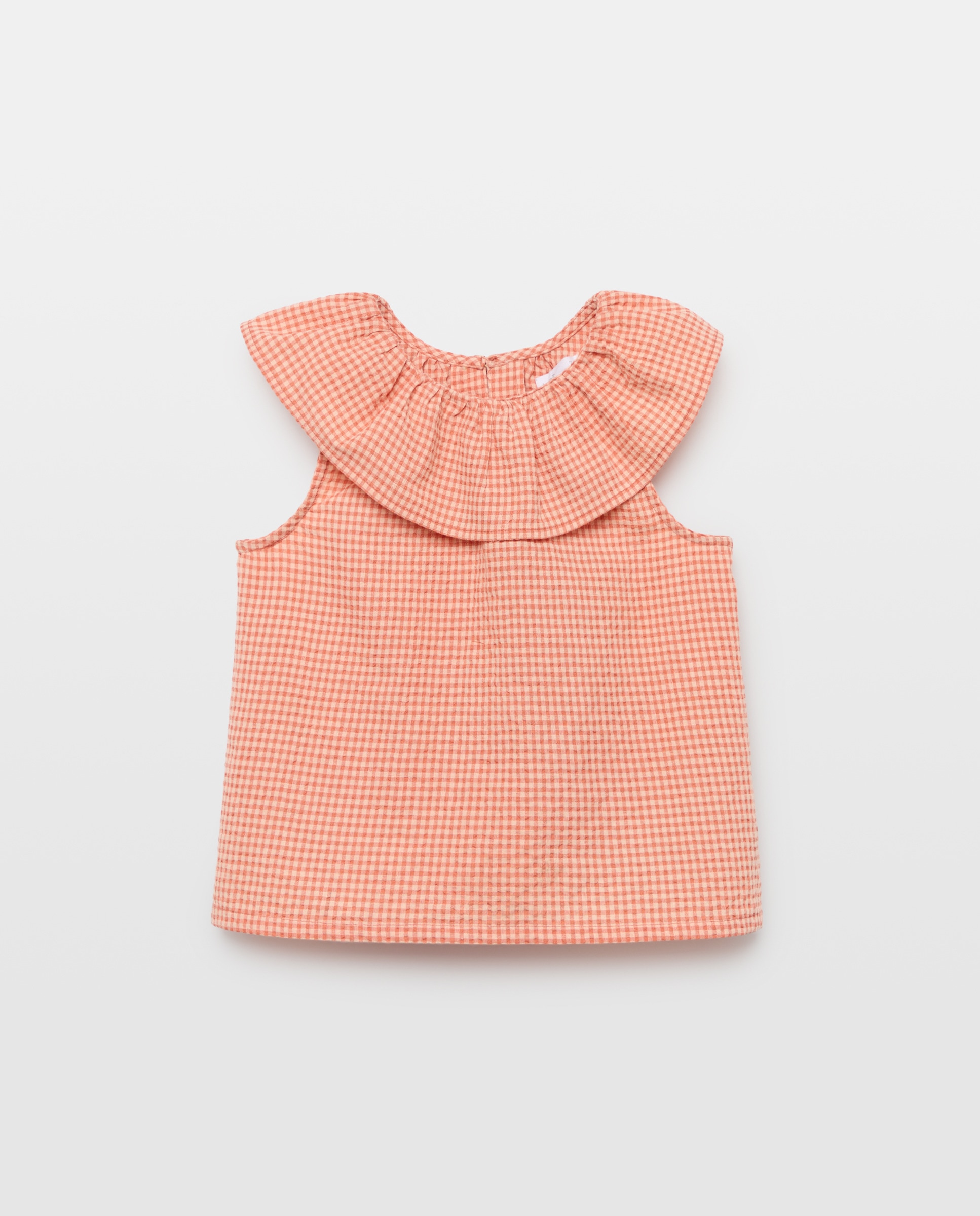 Blusa niña cuello vichy pequeño set 630 Coral-1