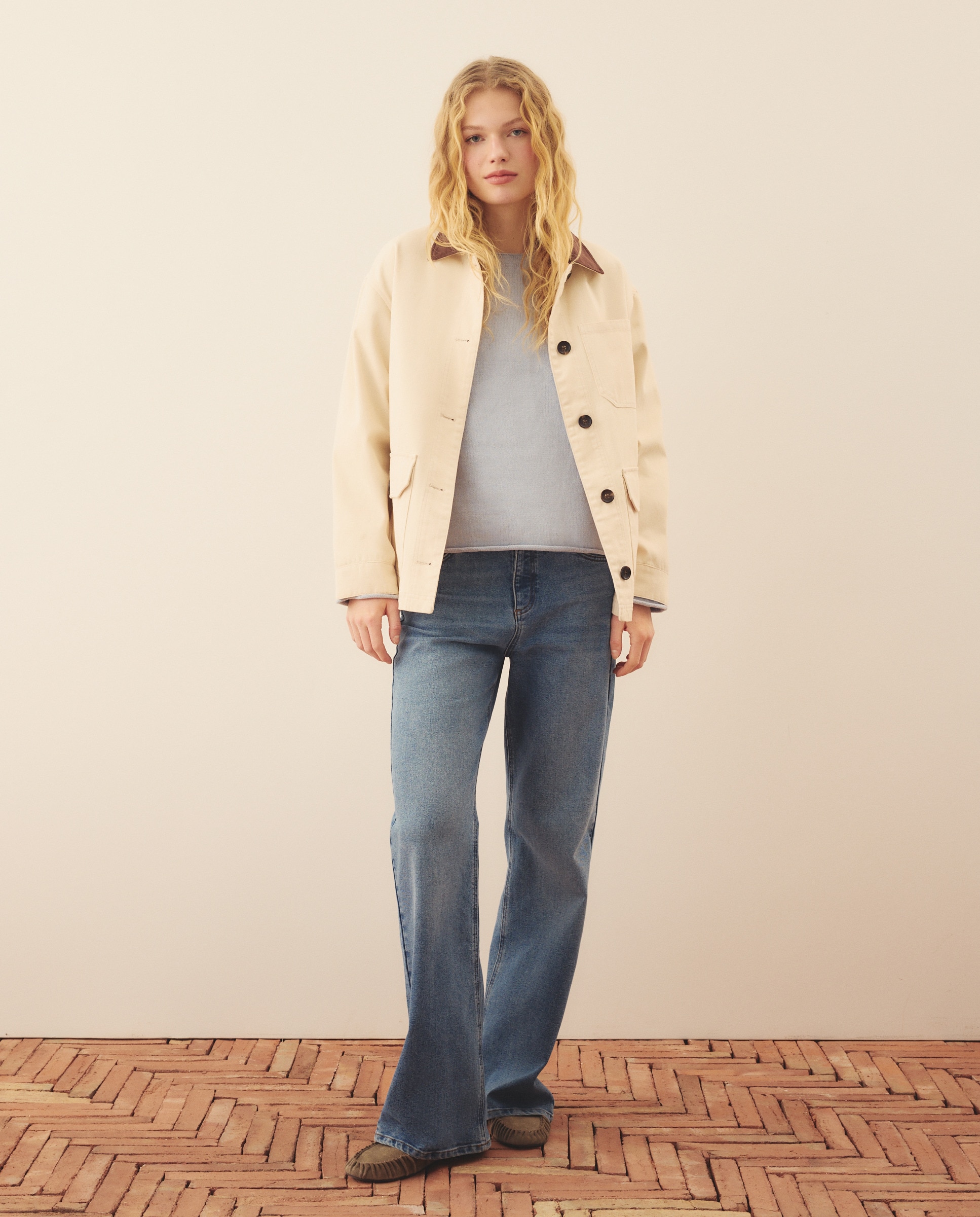 Camisola de Malha Básica de Algodão 410 Azul Claro-2