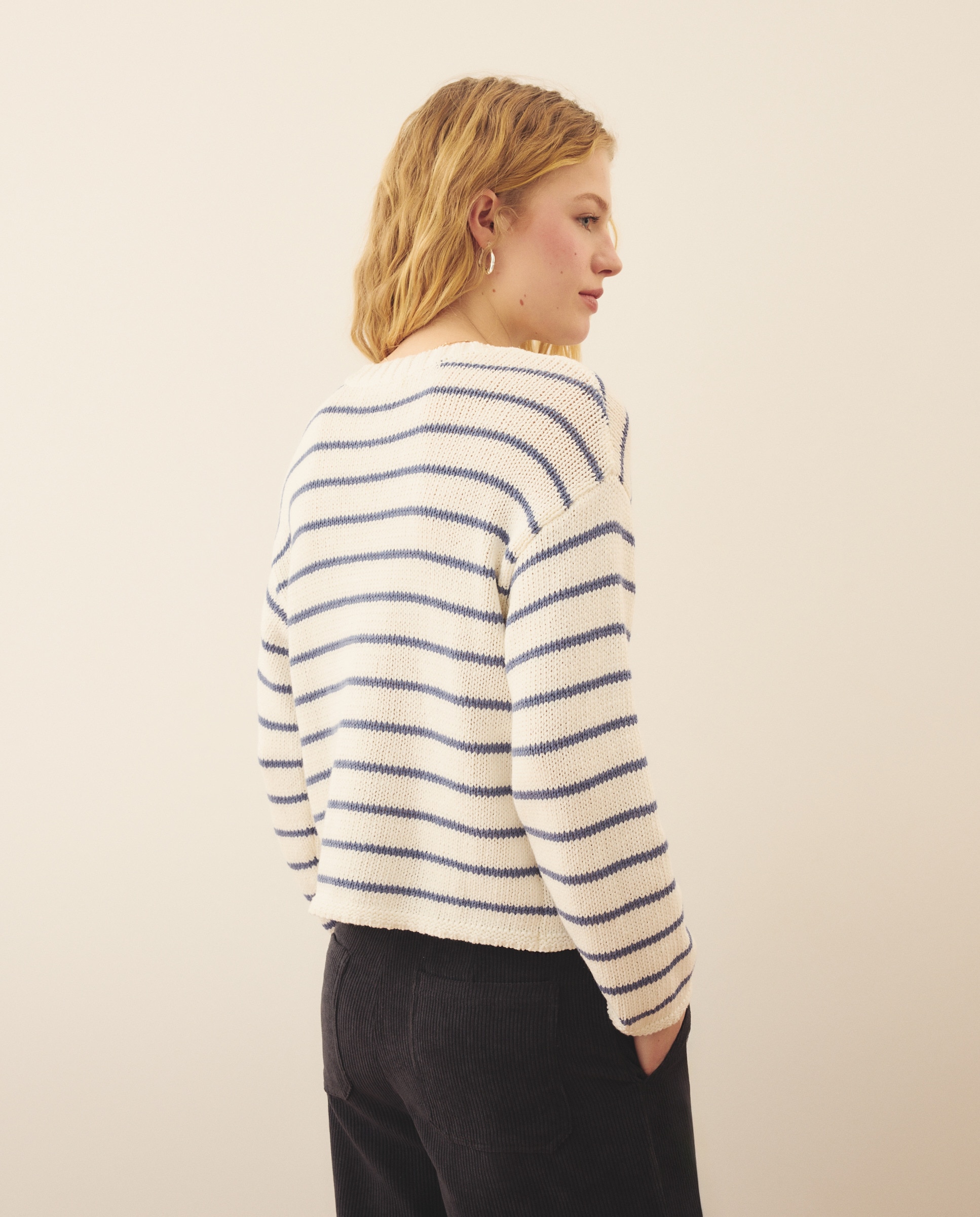 Camisola de Malha Curta com Fitas Azul-3