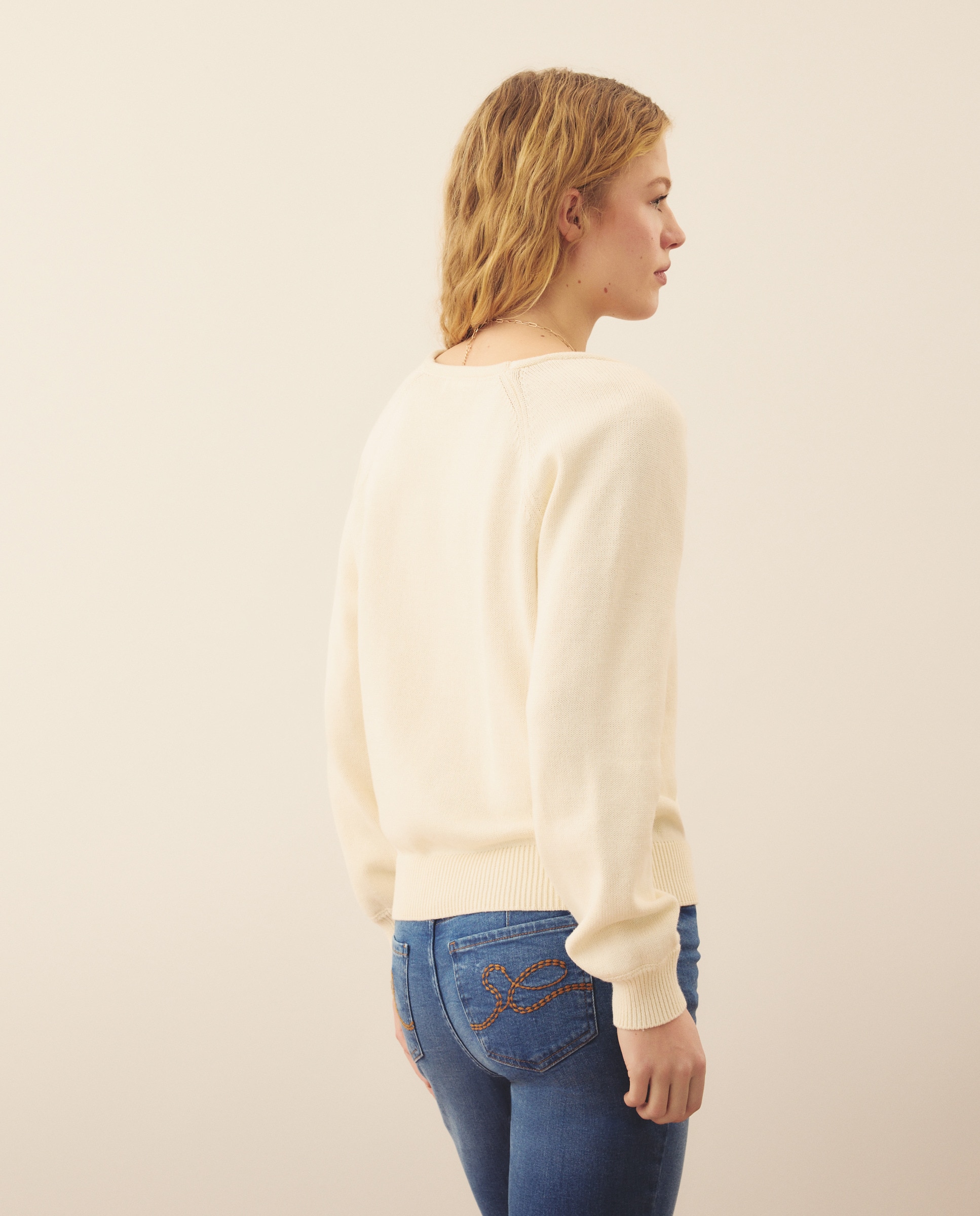 Casaco de Malha com Decote em Bico 120 Cru-3