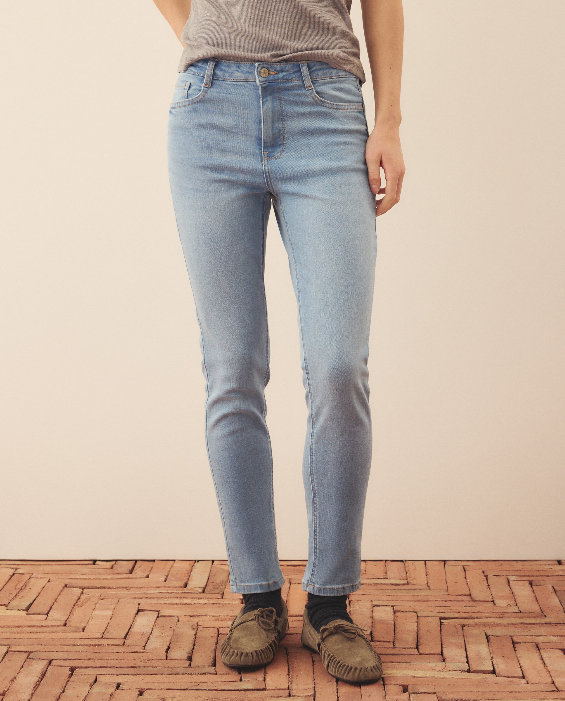 Jeans de Algodão Lisas Cerúleo-2