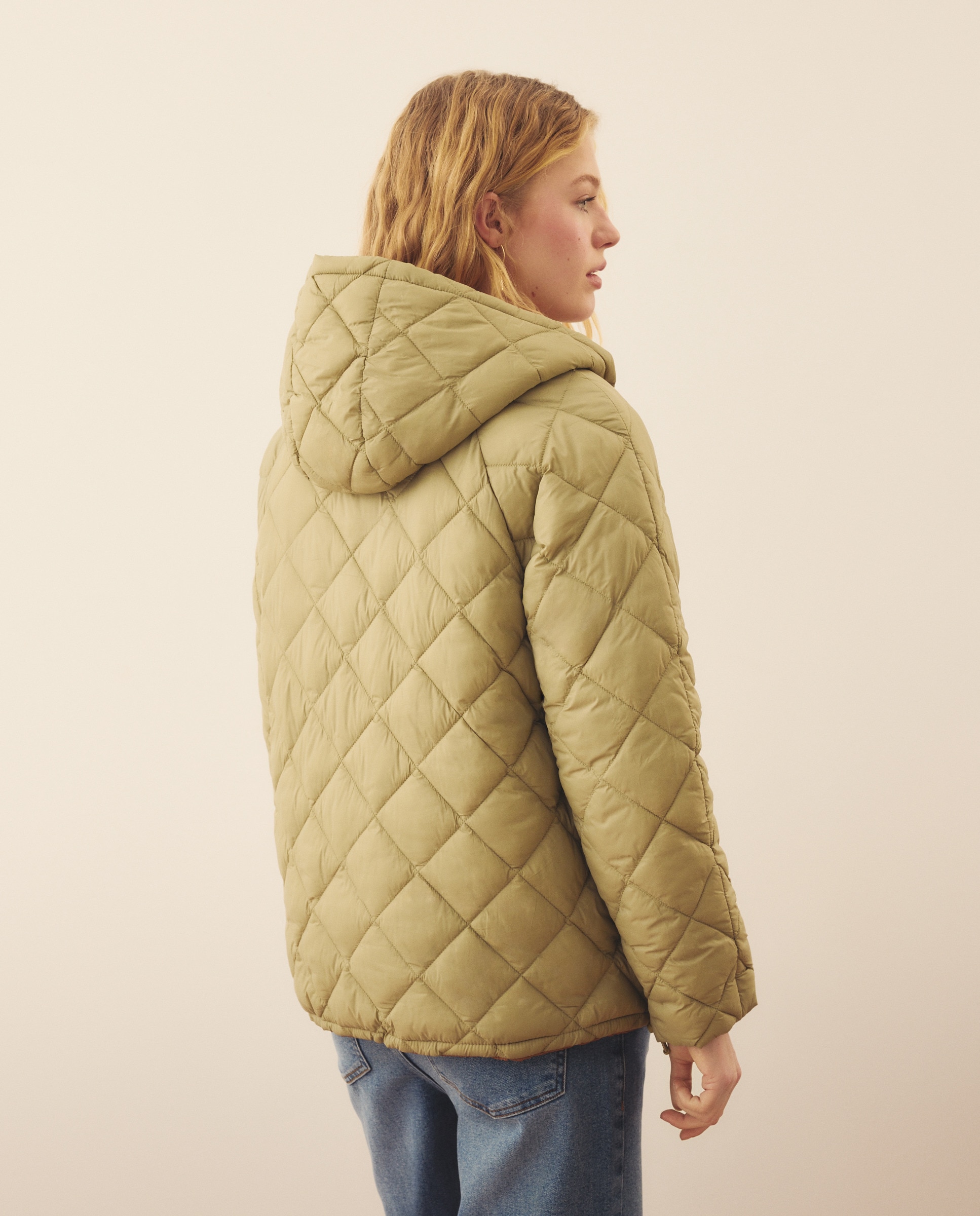 Blusão Acolchoado Curto Reversível Verde-flúor-3