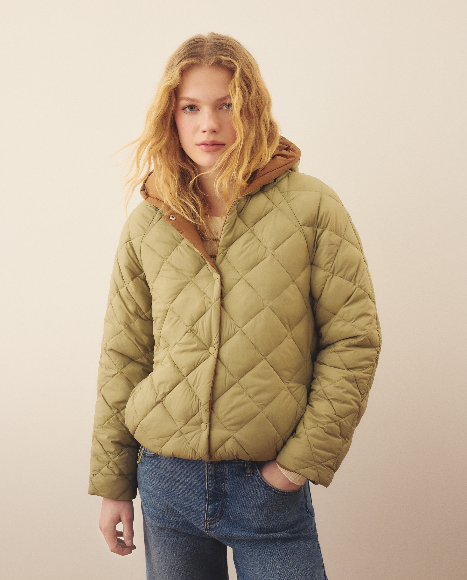 Blusão Acolchoado Curto Reversível Verde-flúor-1