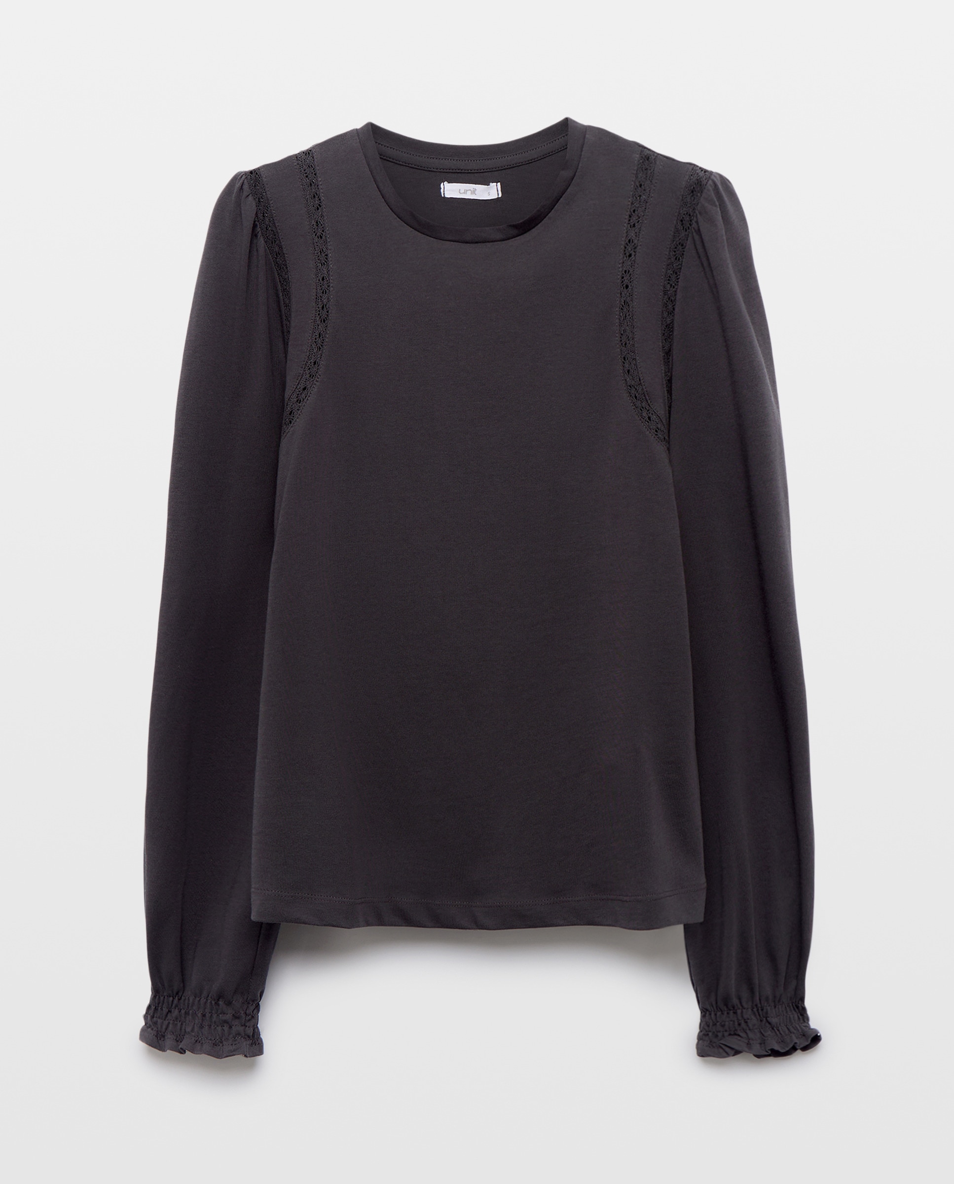 Camiseta de mujer cuello caja con detalles Plomo-4