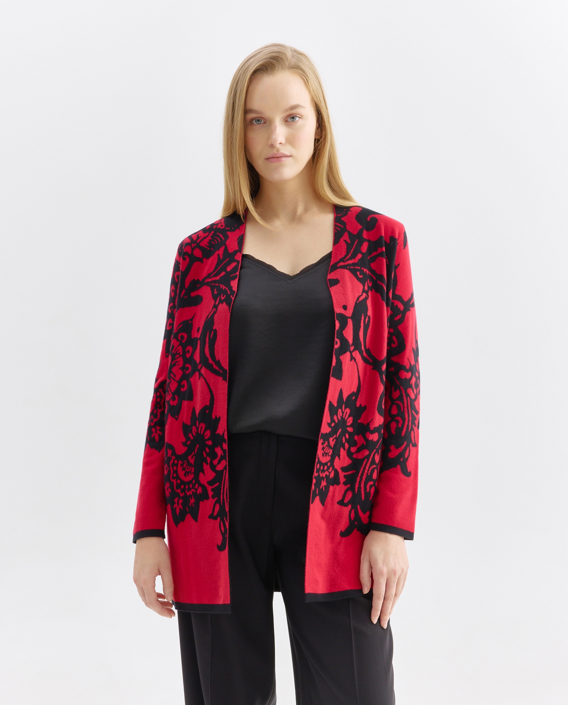 Casaco liso com manga comprida Vermelho-1