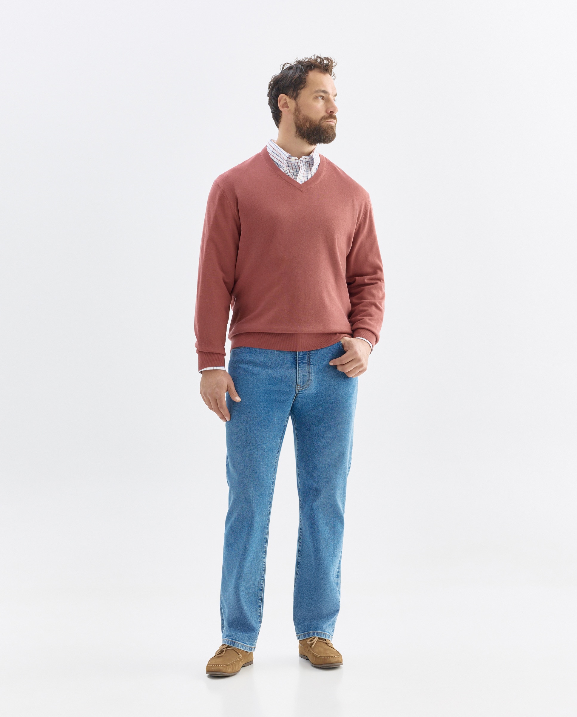 Camisola de Malha Lisa com Gola em Bico Tamanhos Grandes Rosa-2