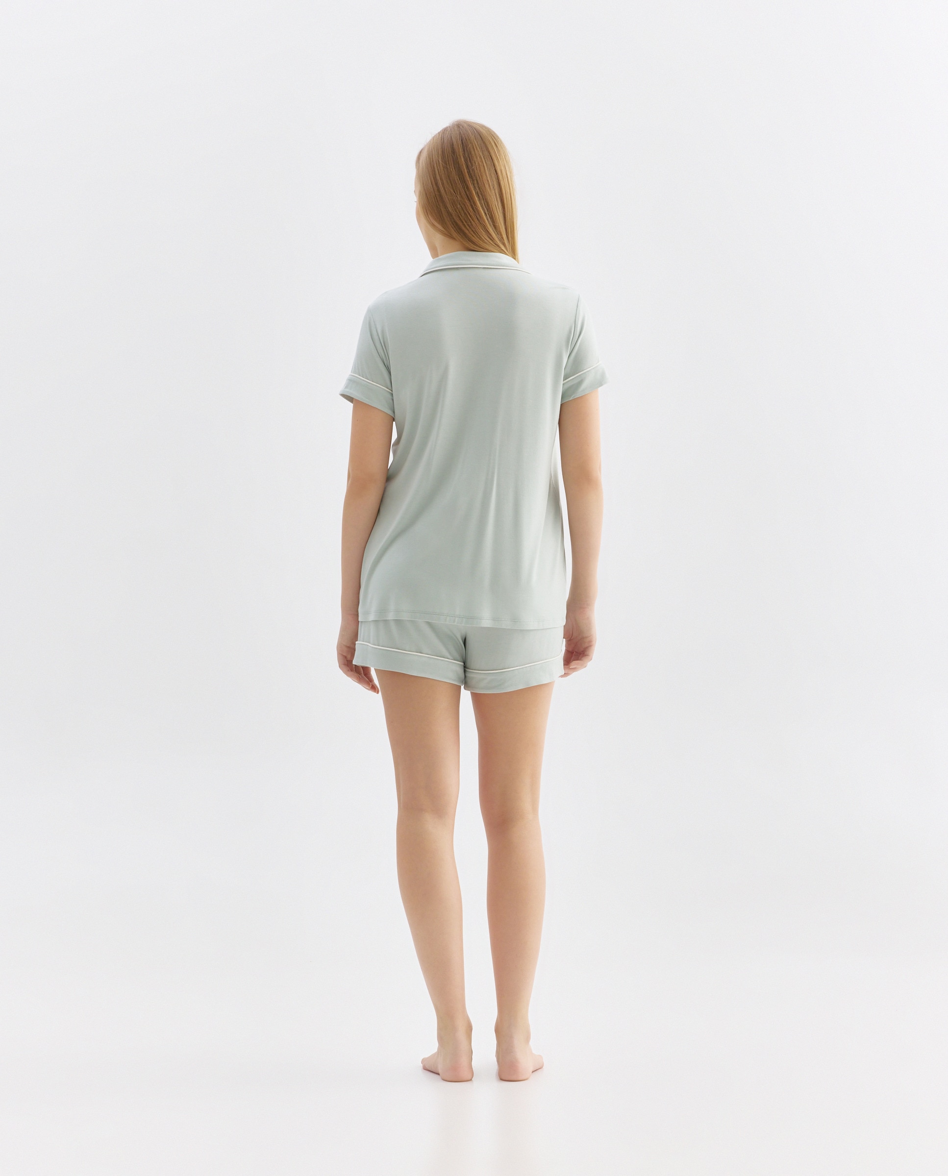 Pijama mujer corto con solapa 582 Verde agua-2
