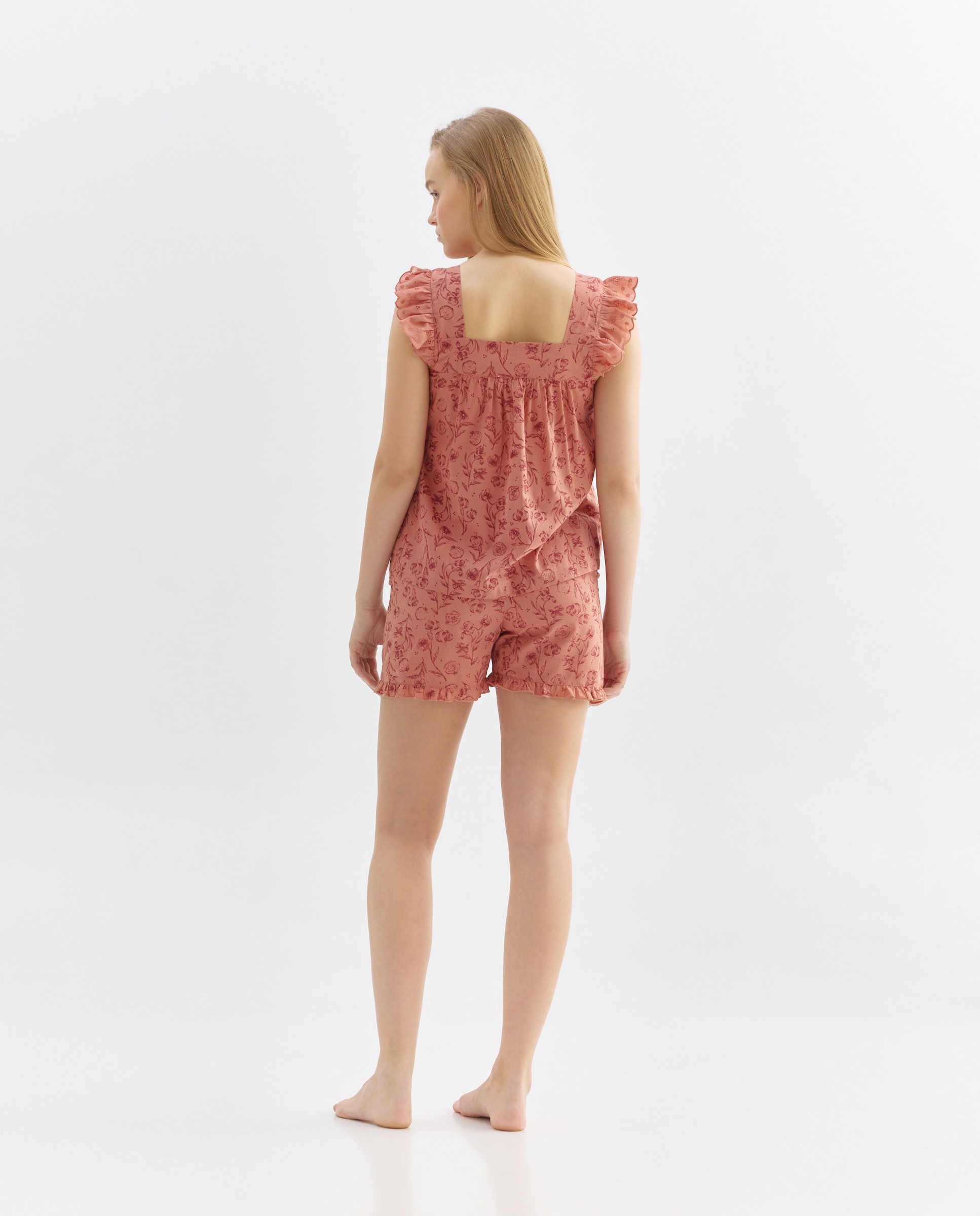Pijama mujer algodón tirante volante Papaya-2