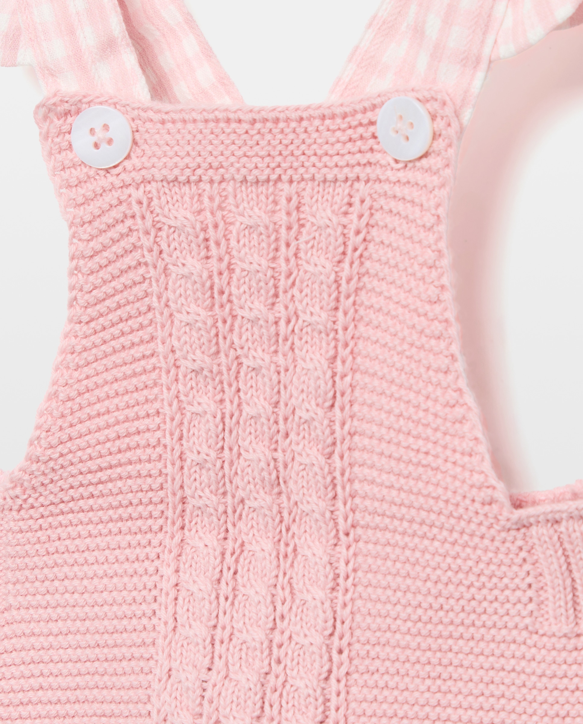 Babygrow em Tricot de Bombazina com Alça Vichy com Folho de Bebé Coconut El Corte Inglés 200 Rosa-3