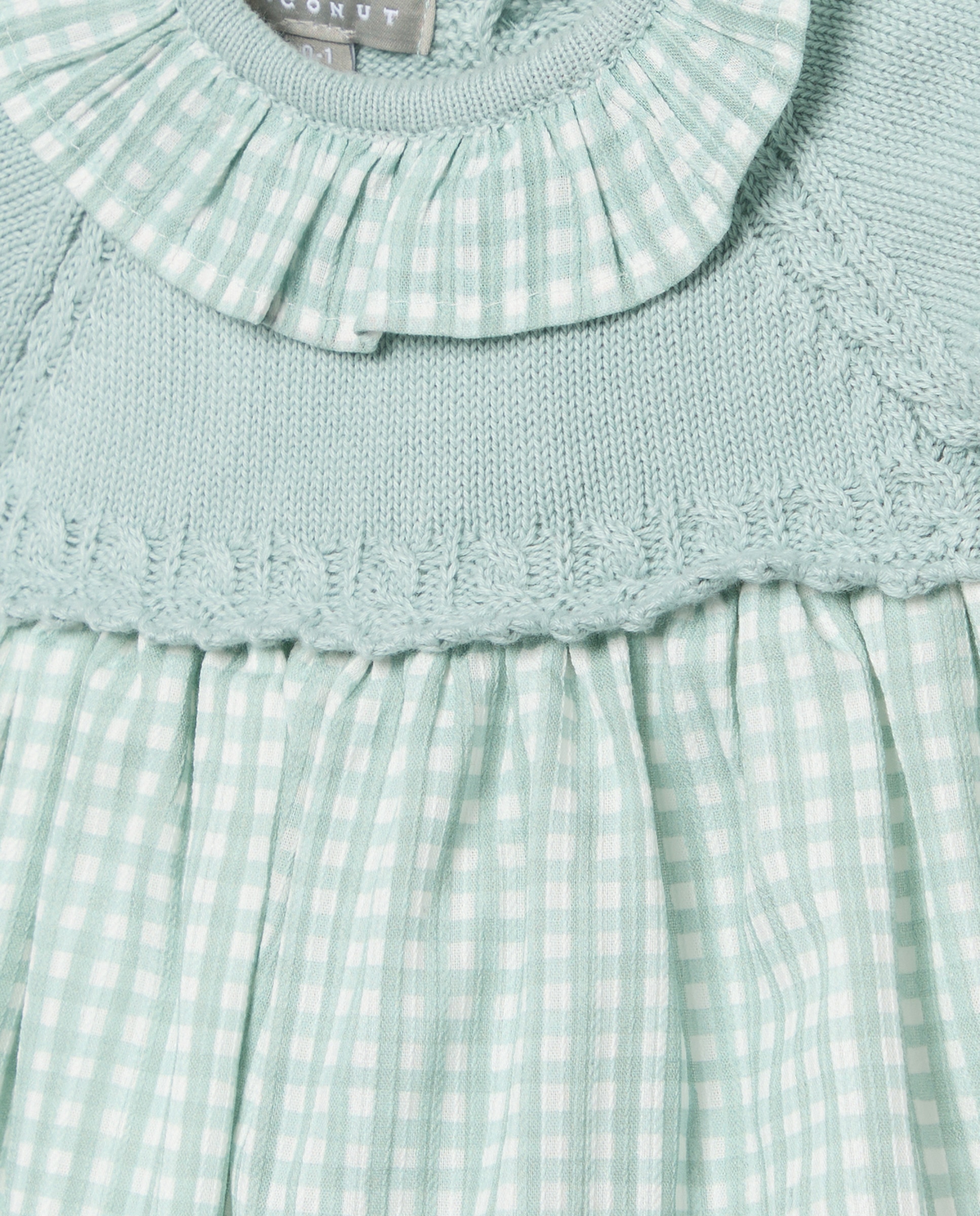 Cueiro de Tricot de Comprimento Médio de Bebé com Manga Curta e Tecido Plano na Gola Verde-3