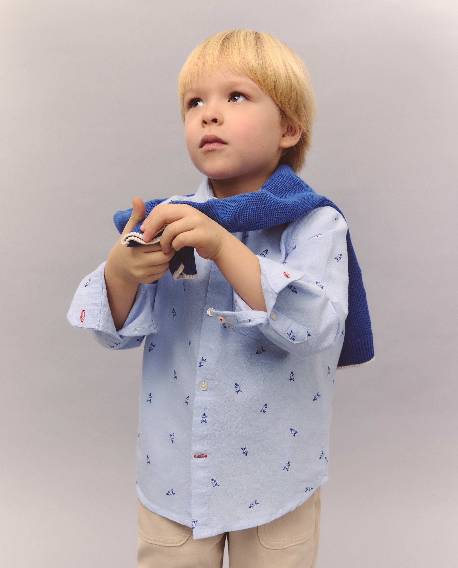 Camisa Oxford com Manga Comprida e Estampado Kids El Corte Inglés Azul-4