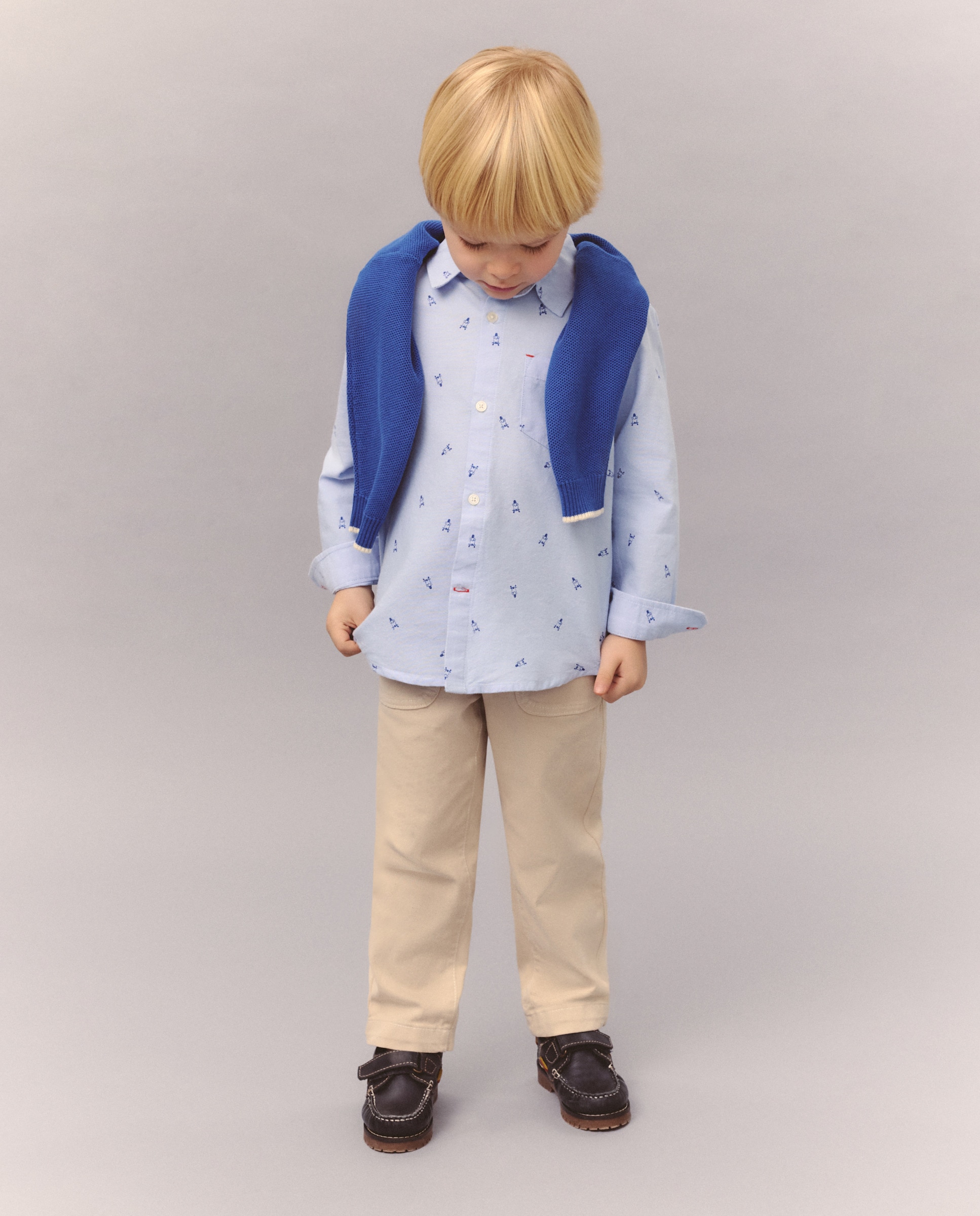 Camisa Oxford com Manga Comprida e Estampado Kids El Corte Inglés Azul-2