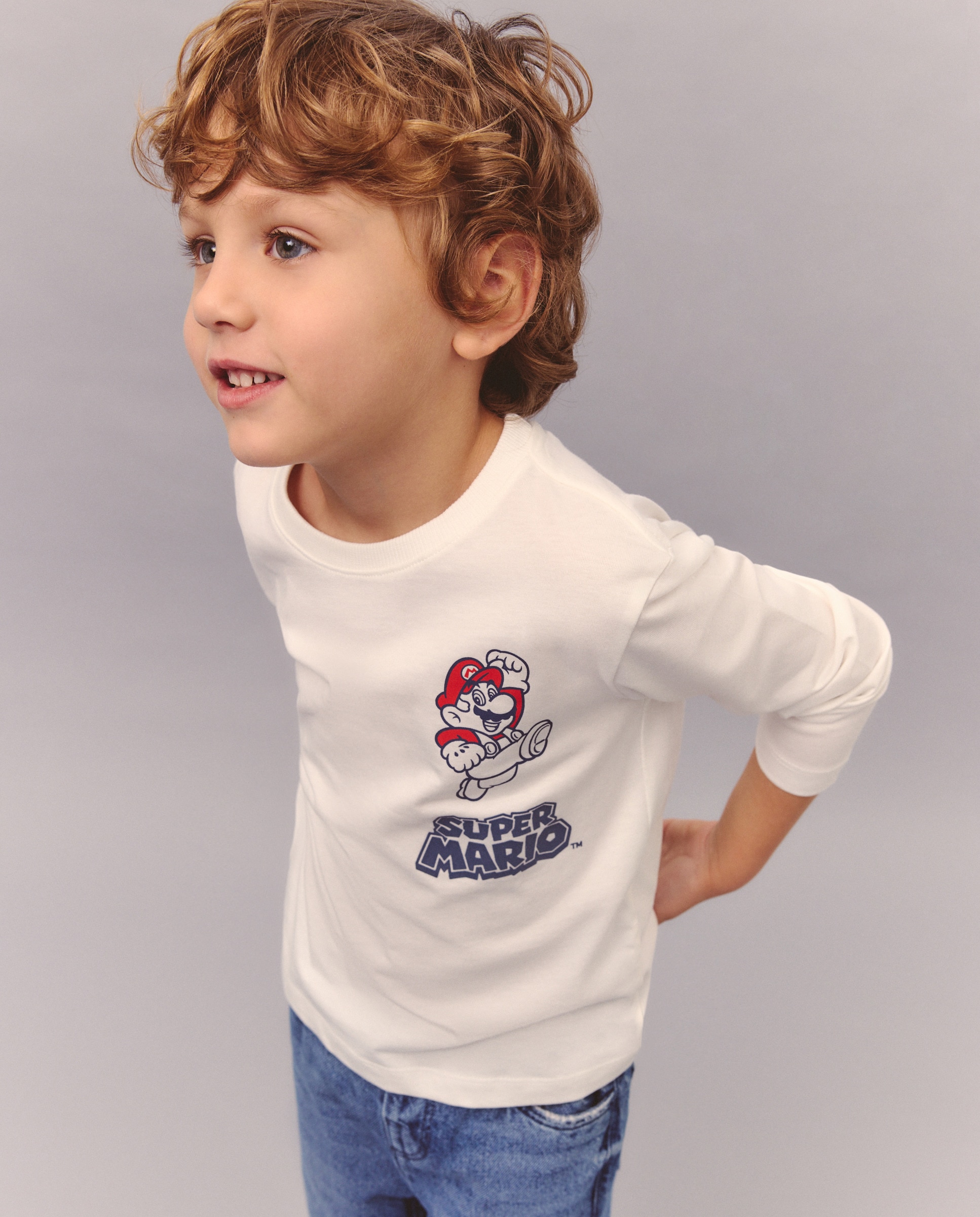 Camisola de Manga Comprida com Estampado Mario Bros Branco-1