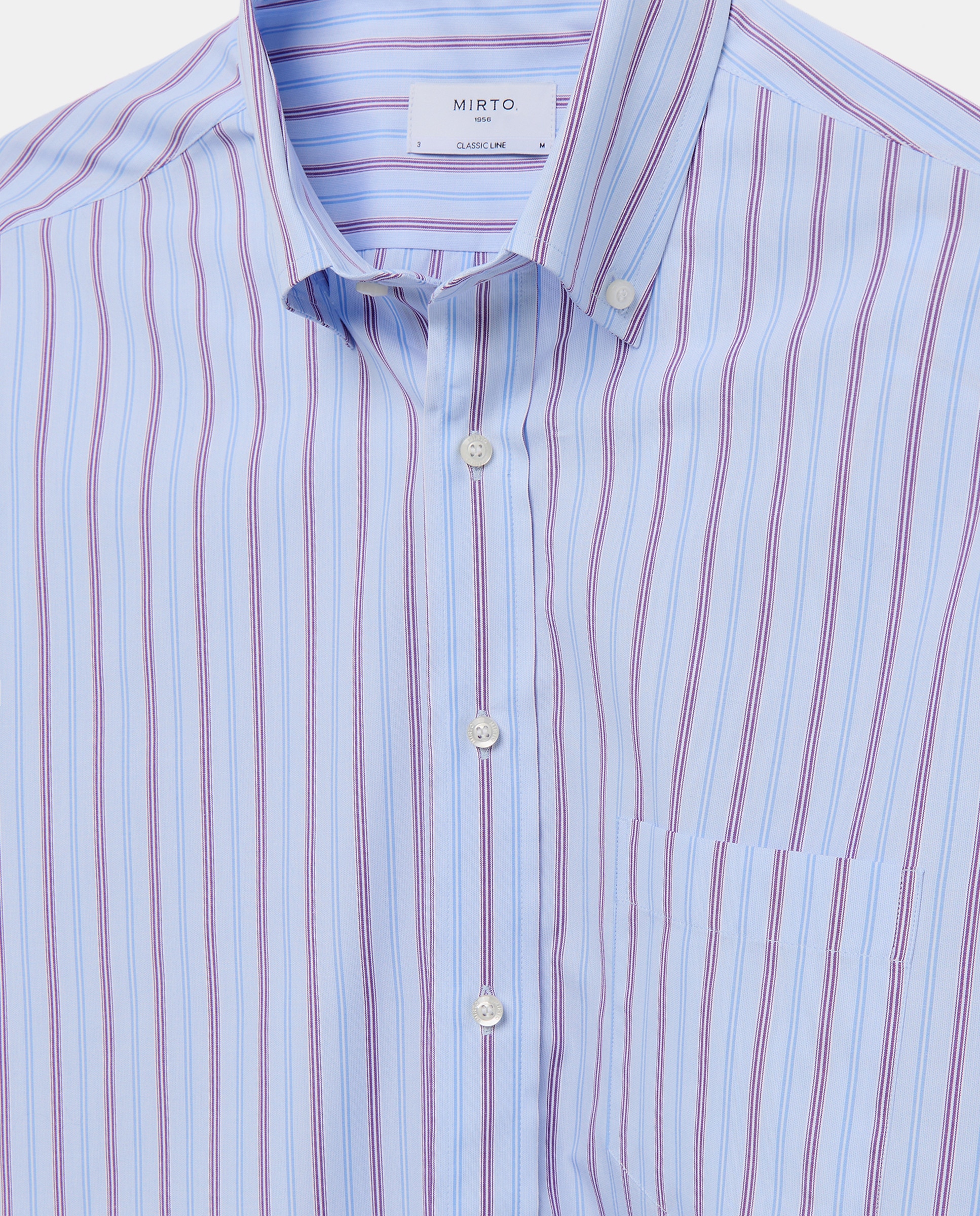 Camisa Casual às Riscas com Manga Comprida Azul-claro-5