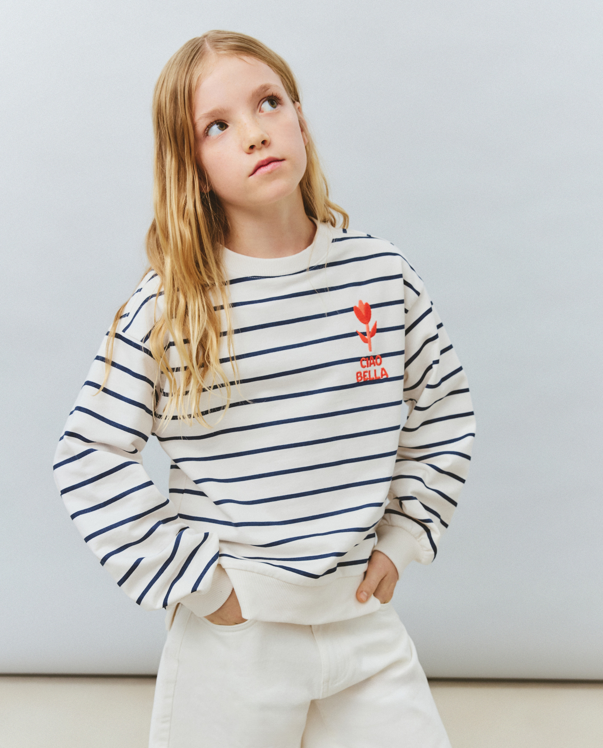 Sweatshirt às Riscas de Felpa Jacquard com Decote Redondo e Bordado Lateral Kids El Corte Inglés Azul-2