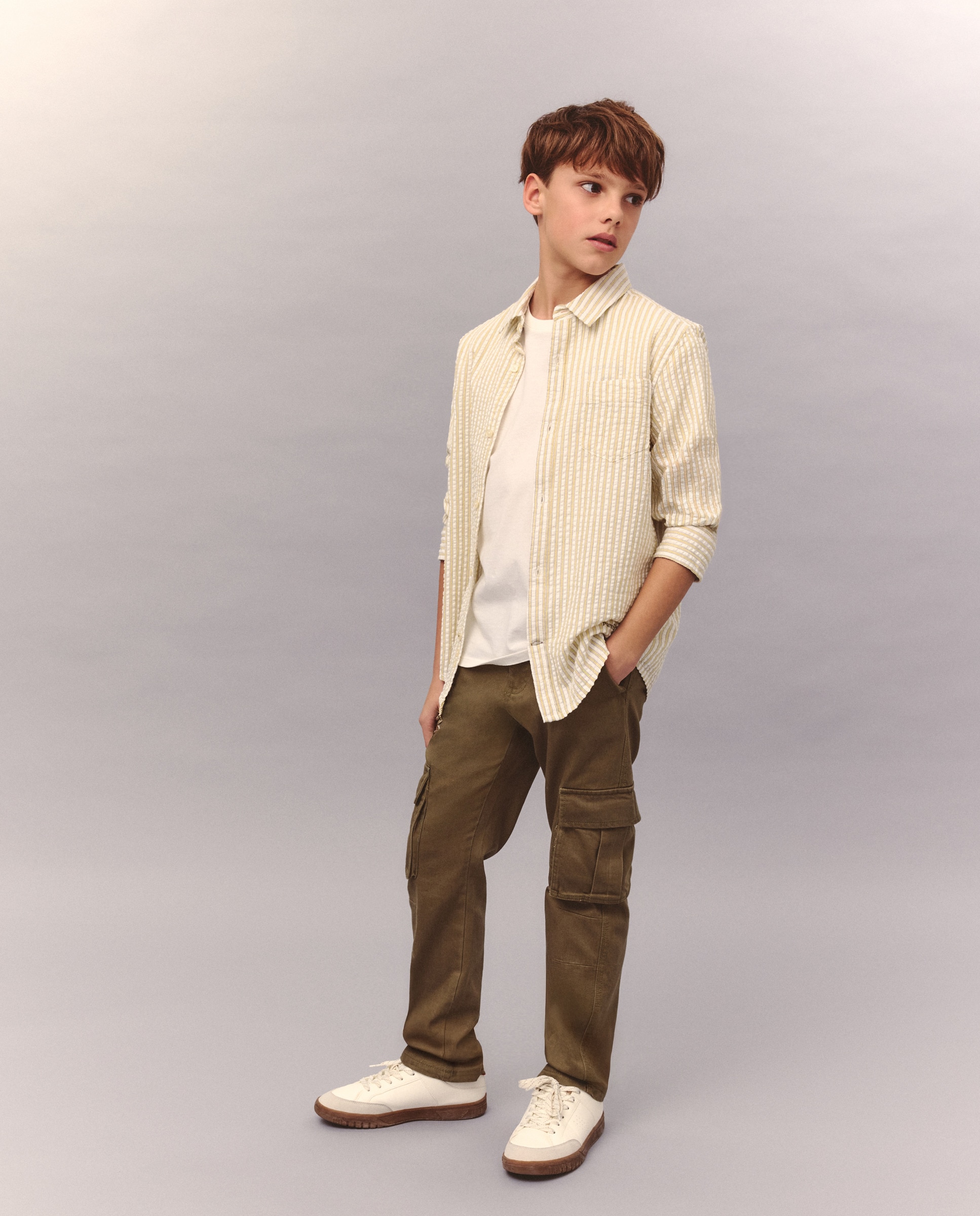 Camisa de Manga Comprida com Risca de Seersucker Verde-1